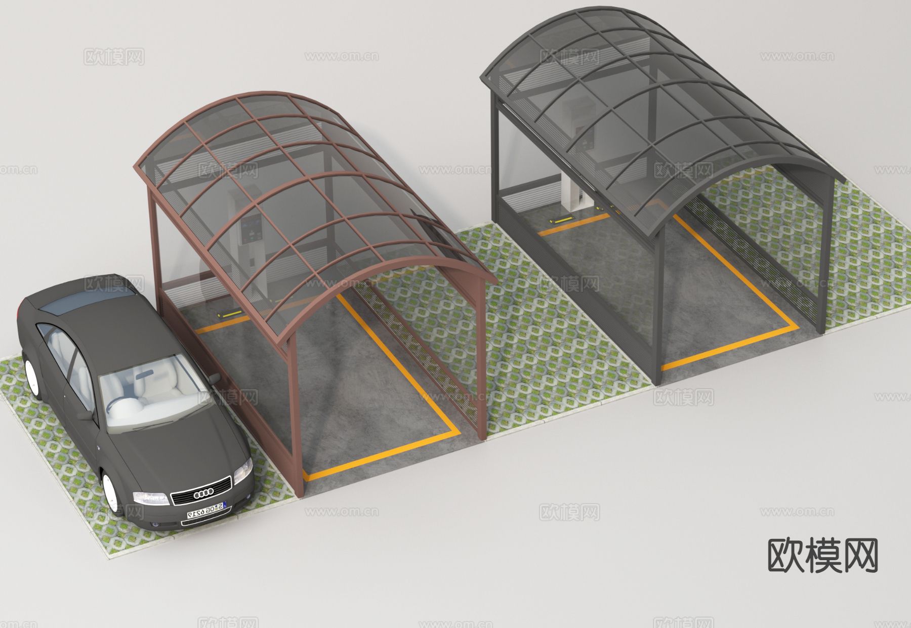 公共停车场 户外停车棚 户外停车场3d模型