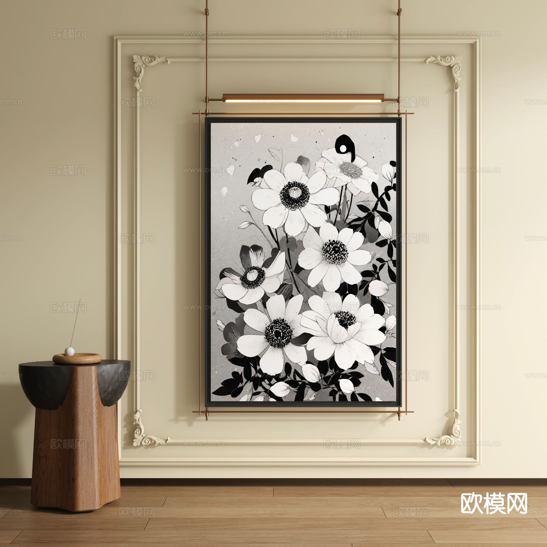 中古风花卉画 装饰画3d模型