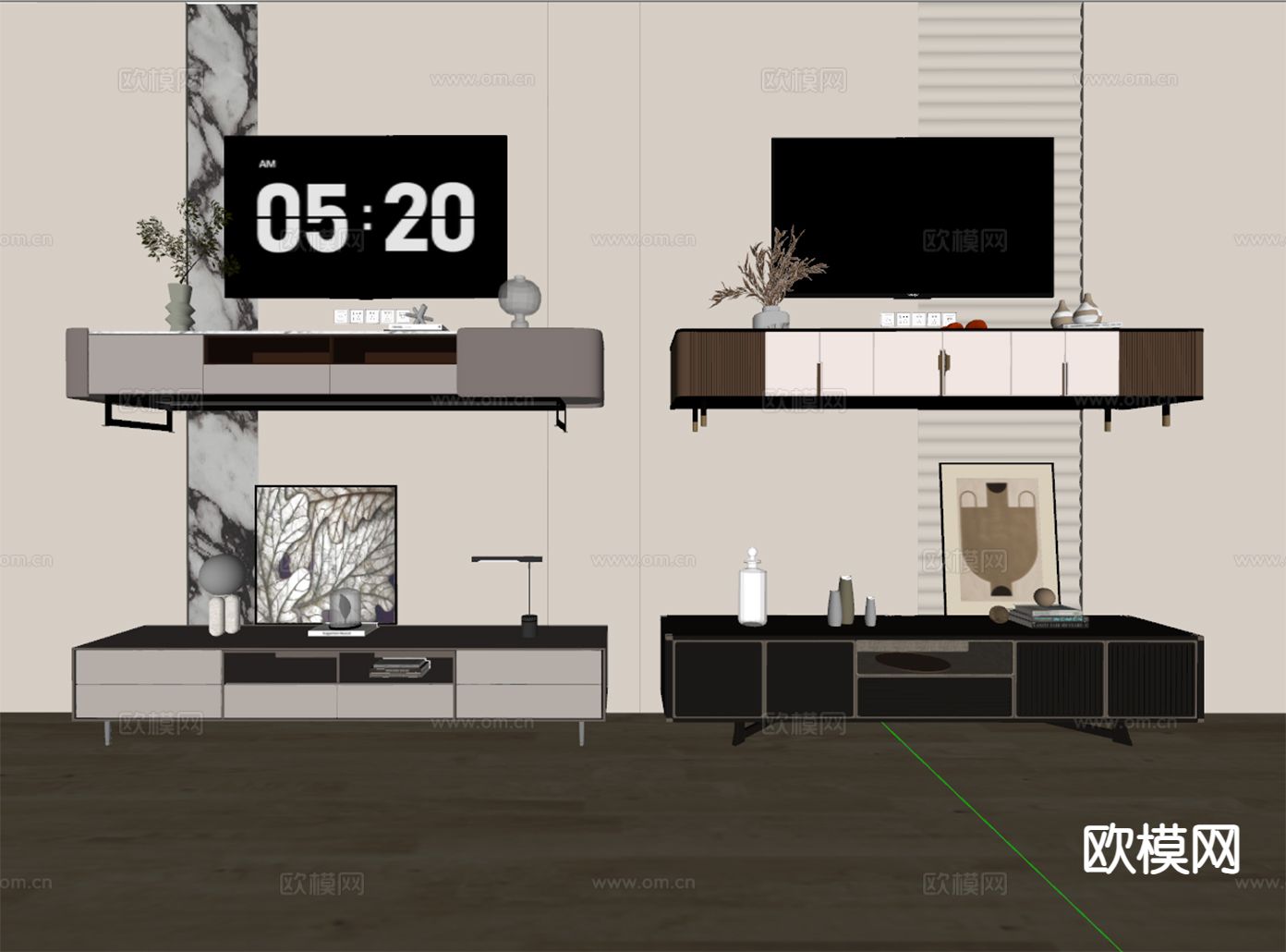现代电视柜su模型下载（渲染图1）