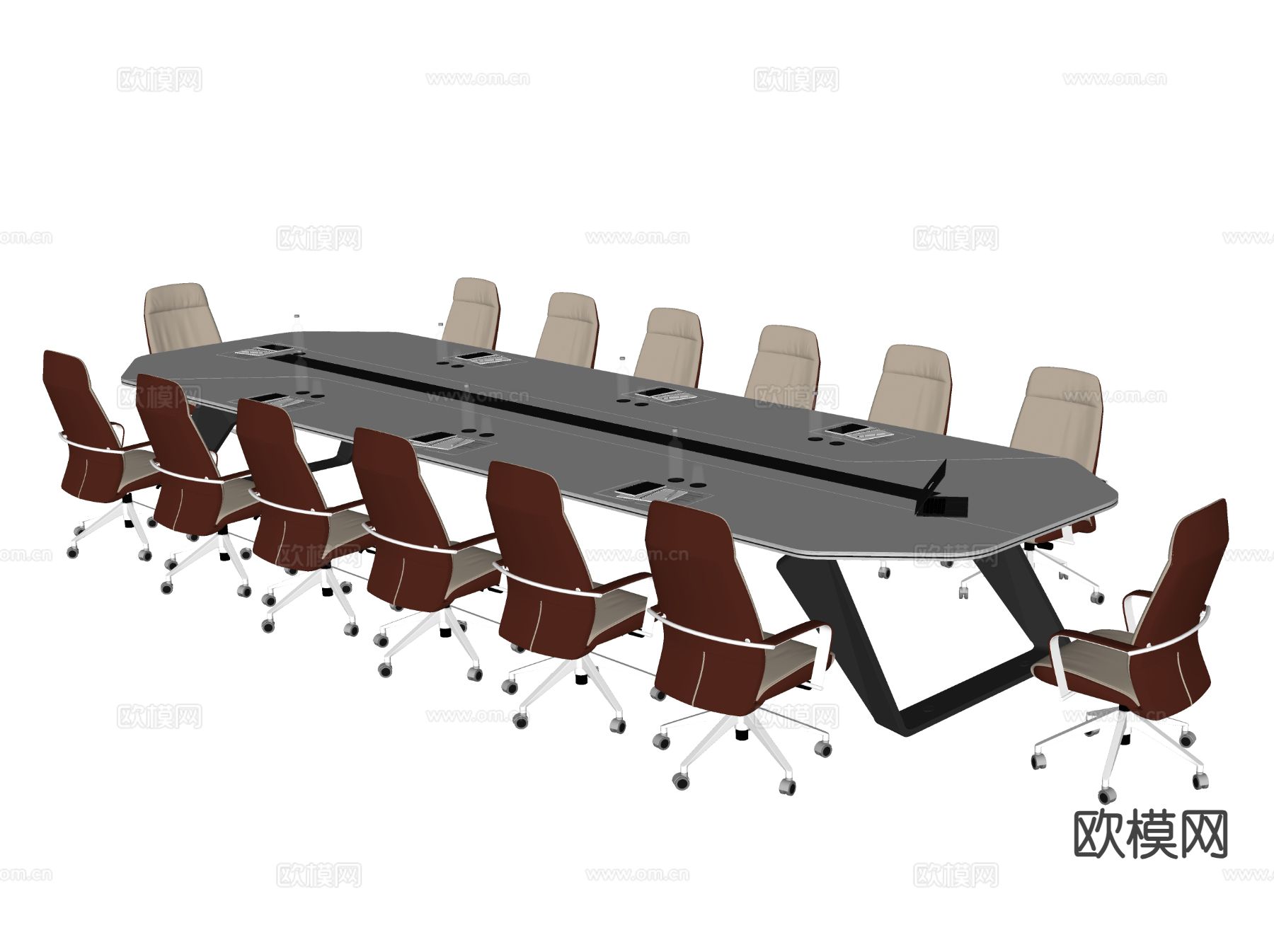 现代会议桌椅 办公椅 长会议桌su模型下载（渲染图1）
