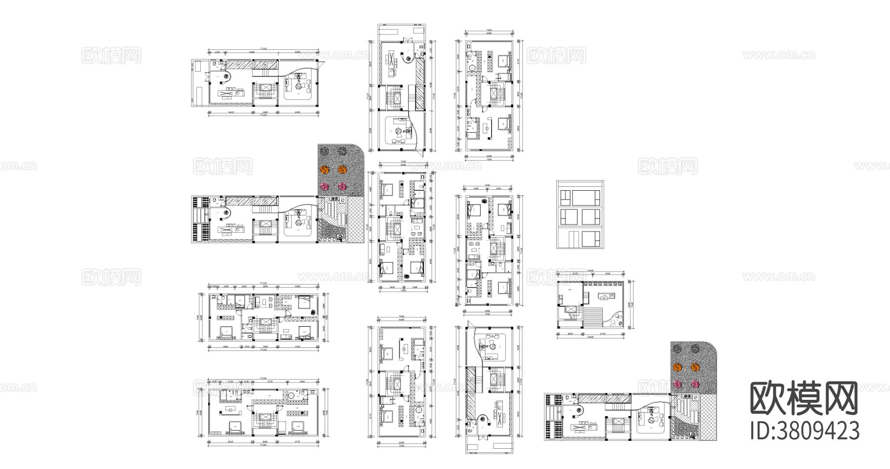 三层独栋带庭院 室内家装CAD施工图