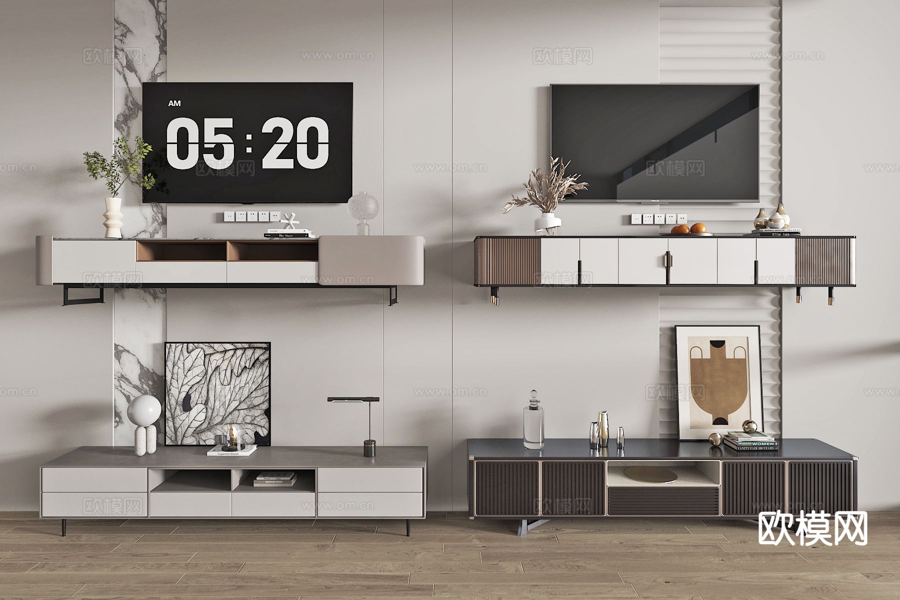 现代电视柜su模型下载（渲染图2）