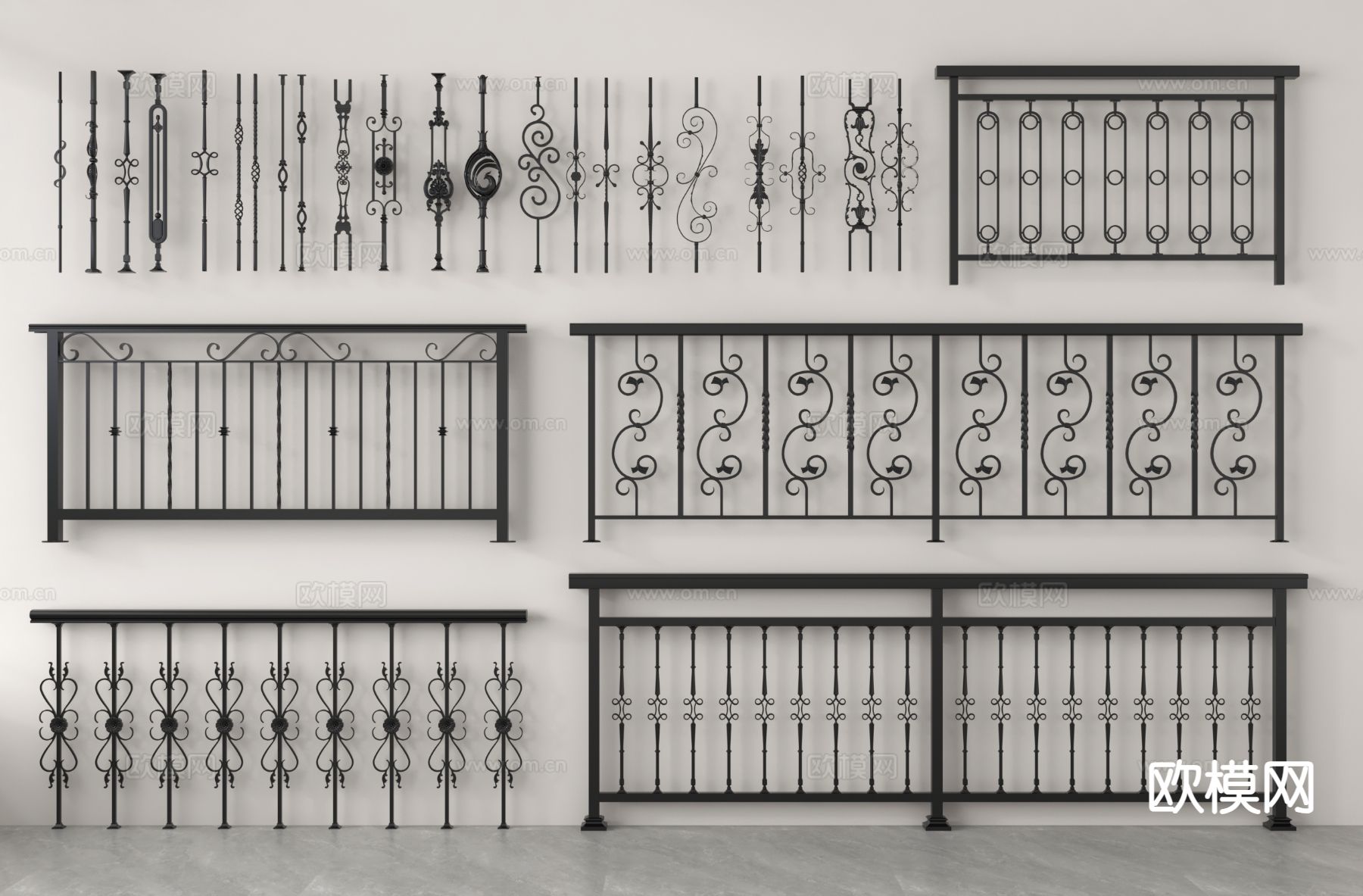 铁艺护栏 防护栏网 铁艺栅栏 栏杆 扶手 栅栏3d模型