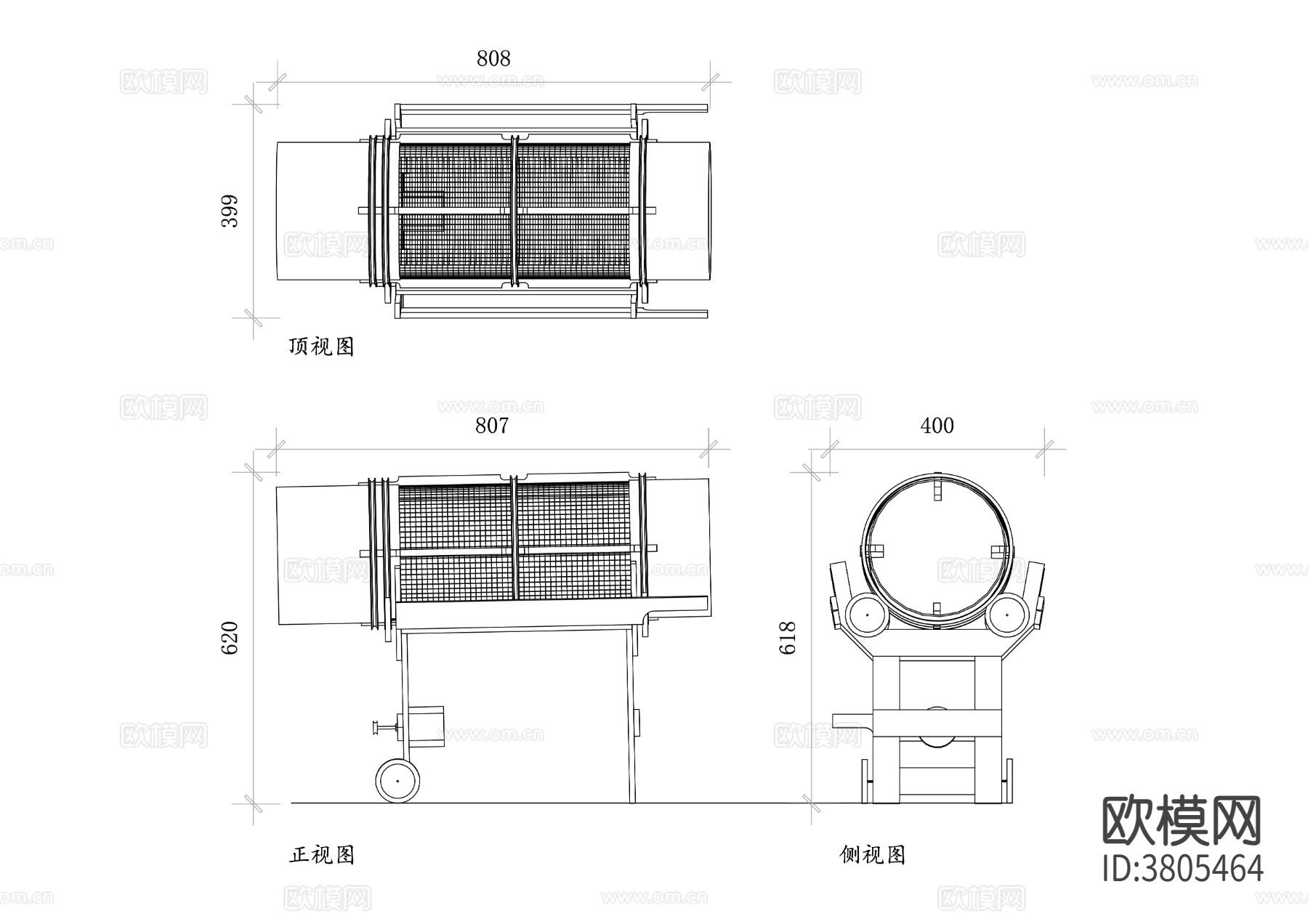 旋转堆肥筛CAD三视图