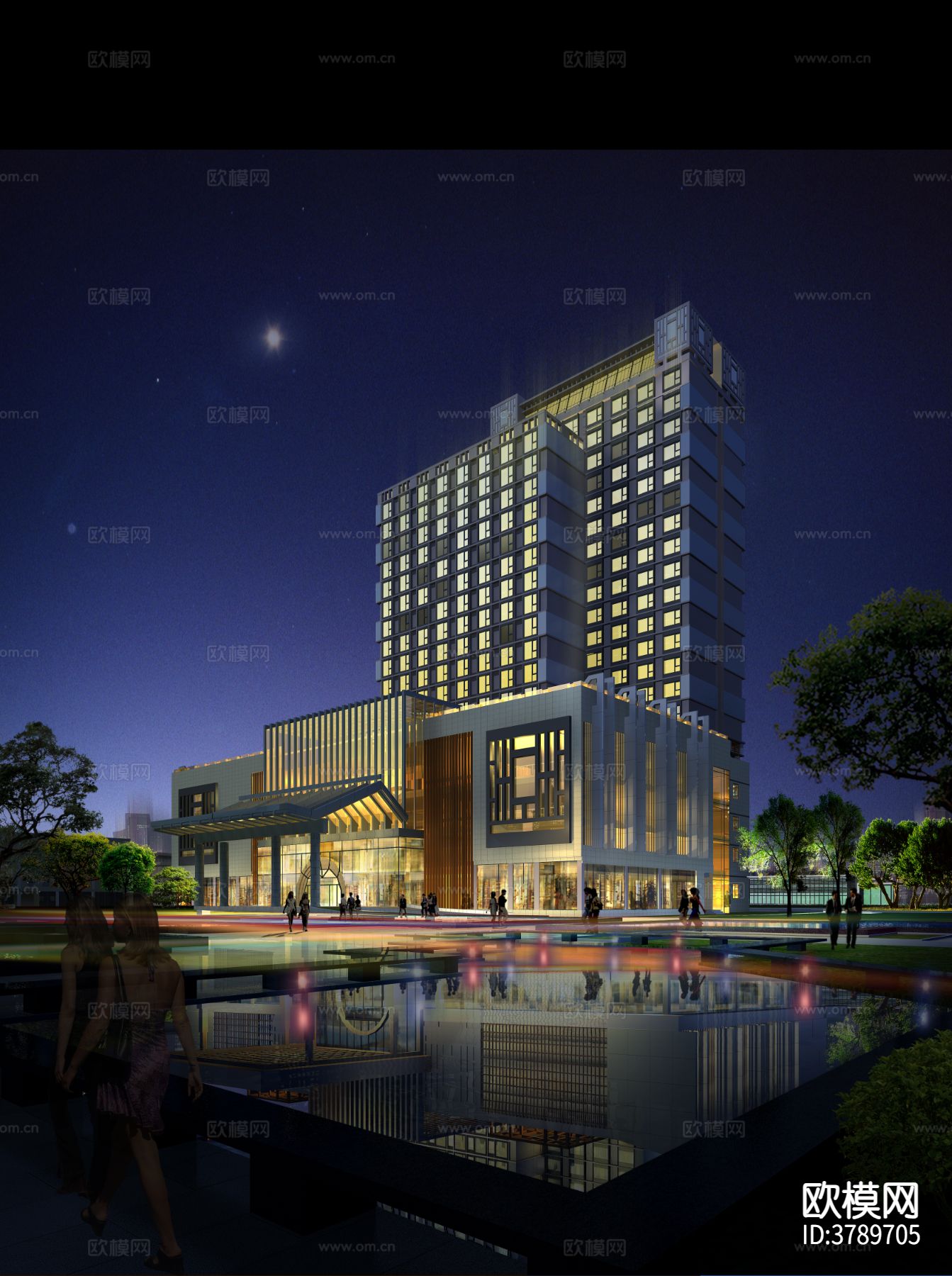 高层办公楼 夜景效果图下载（渲染图1）