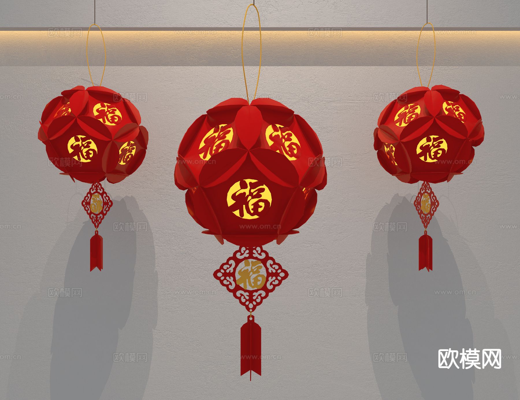 中式红灯笼3d模型下载