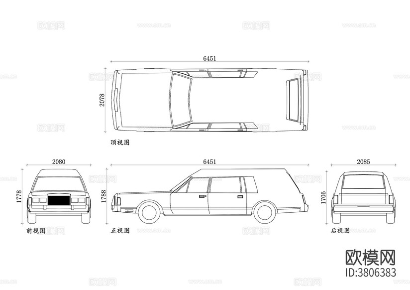 殯儀專(zhuān)用車(chē)平面圖 殯儀專(zhuān)用車(chē)結(jié)構(gòu)圖 三視圖下載