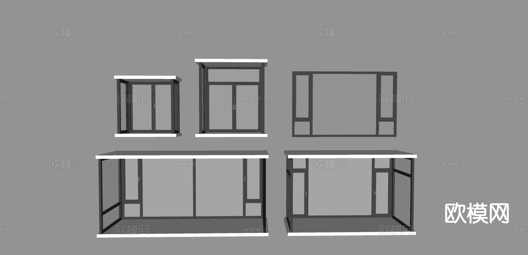 铝合金窗户 平开窗 落地窗su模型