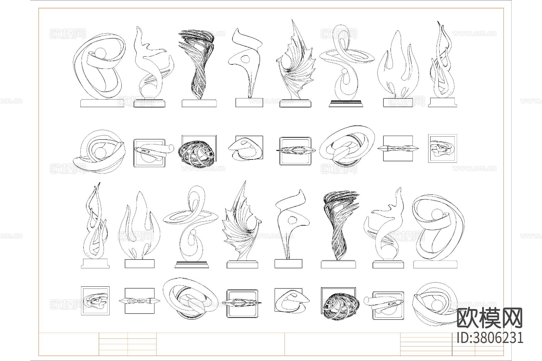 艺术装置 景观雕塑小品CAD图库下载（渲染图6）