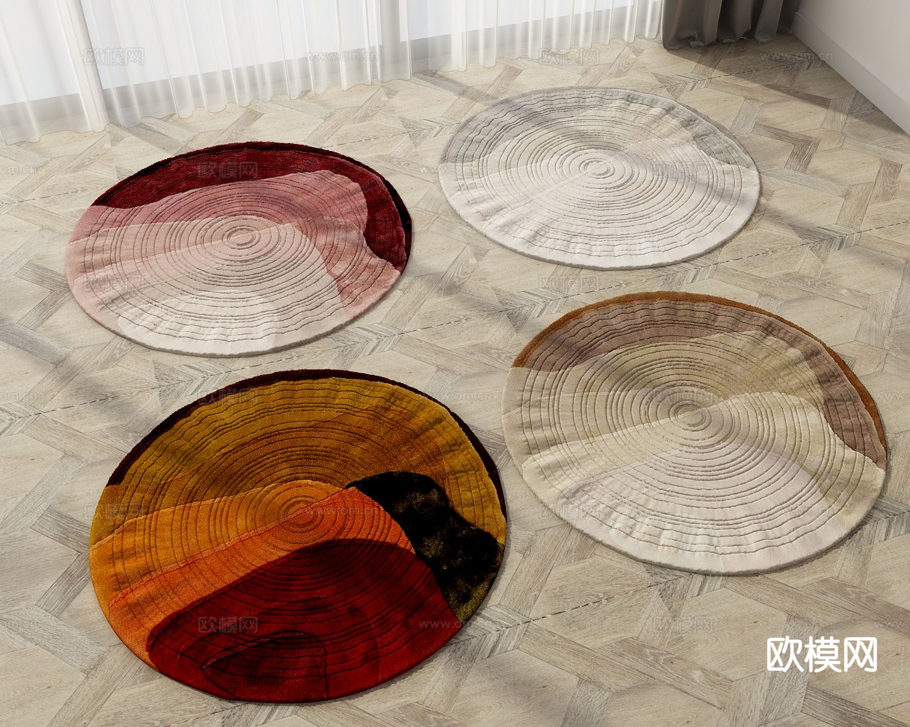 现代圆形地毯su模型下载（渲染图2）
