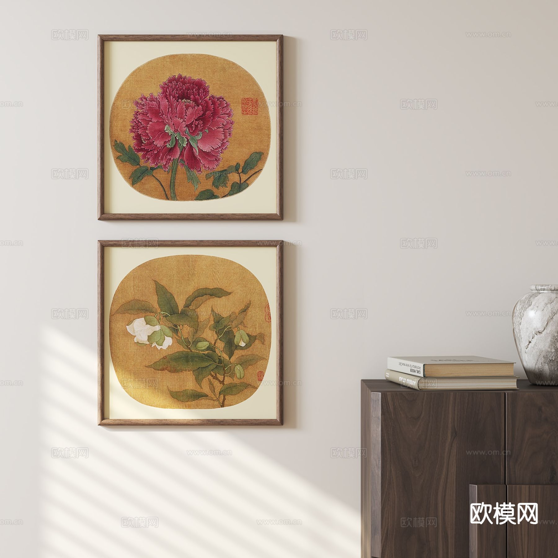 新中式花卉挂画3d模型