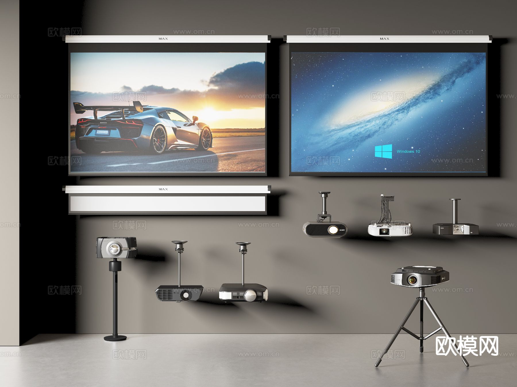 投影幕布 投影仪su模型下载（渲染图2）