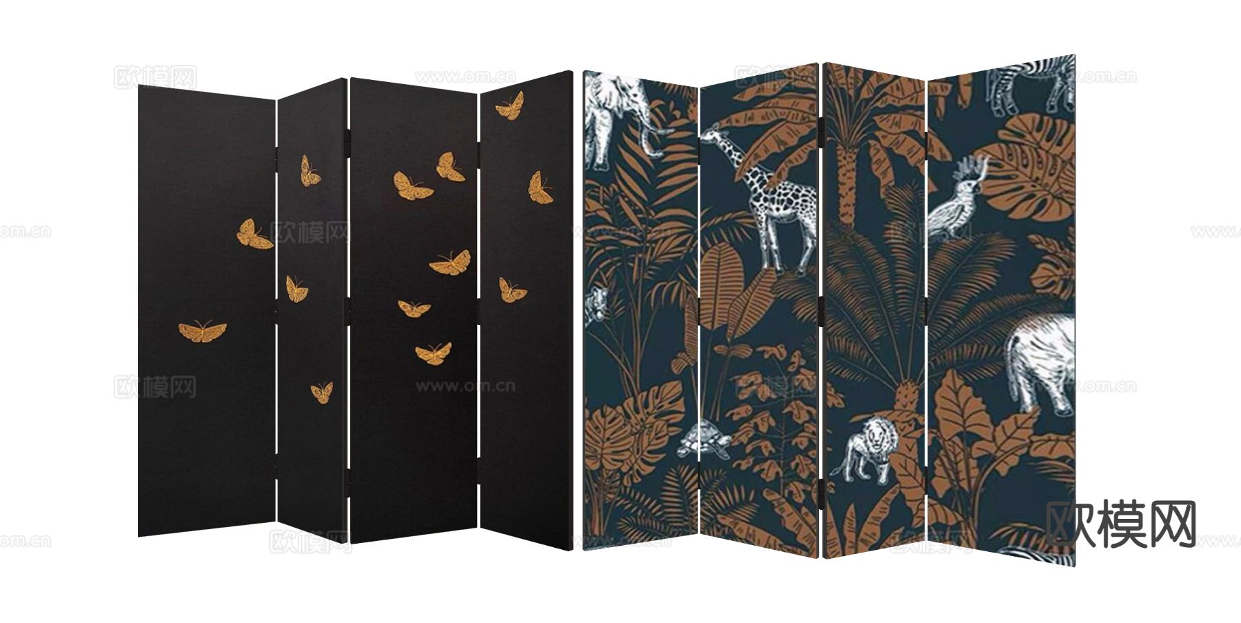 中古风屏风 壁画屏风su模型下载（渲染图1）