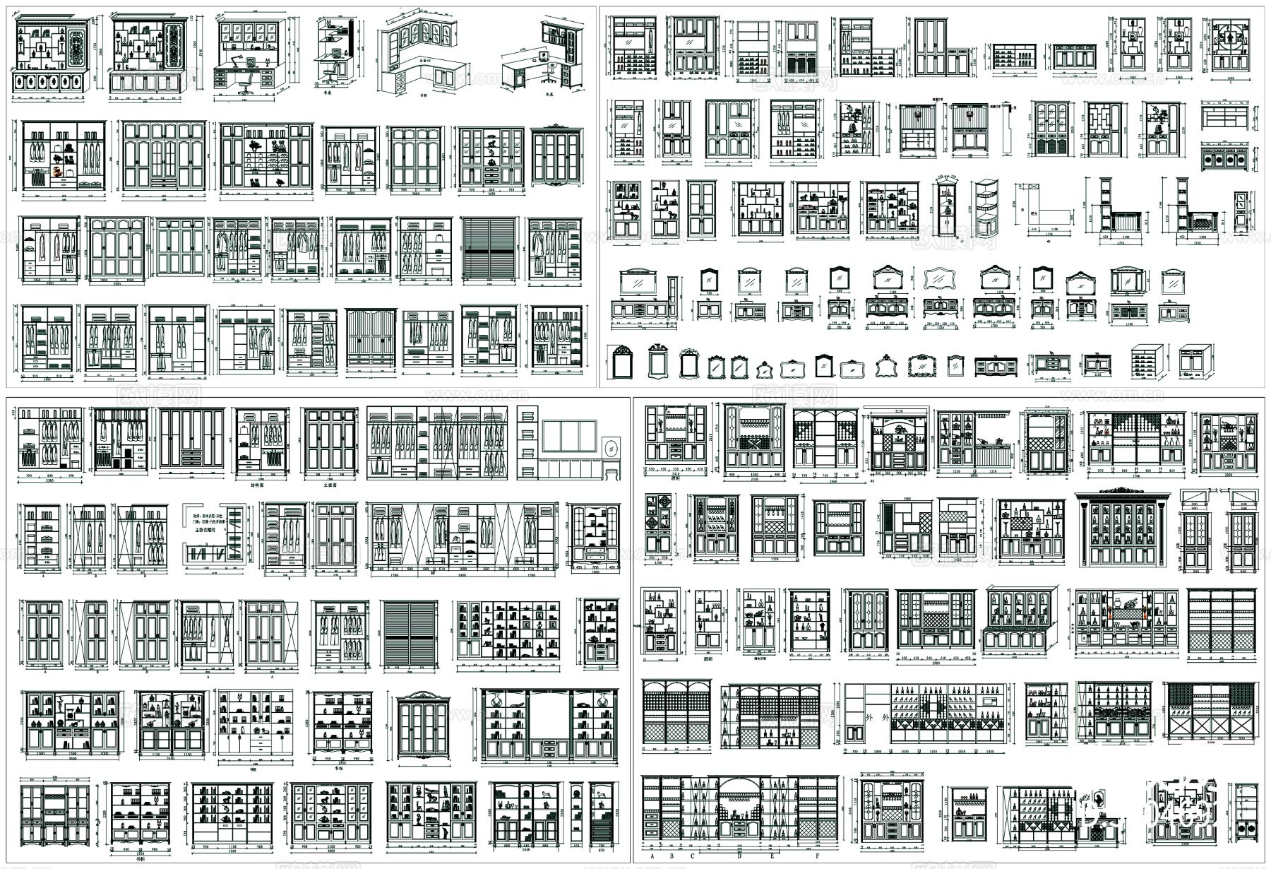 书柜 博古架 衣柜 装饰柜 家具CAD图库