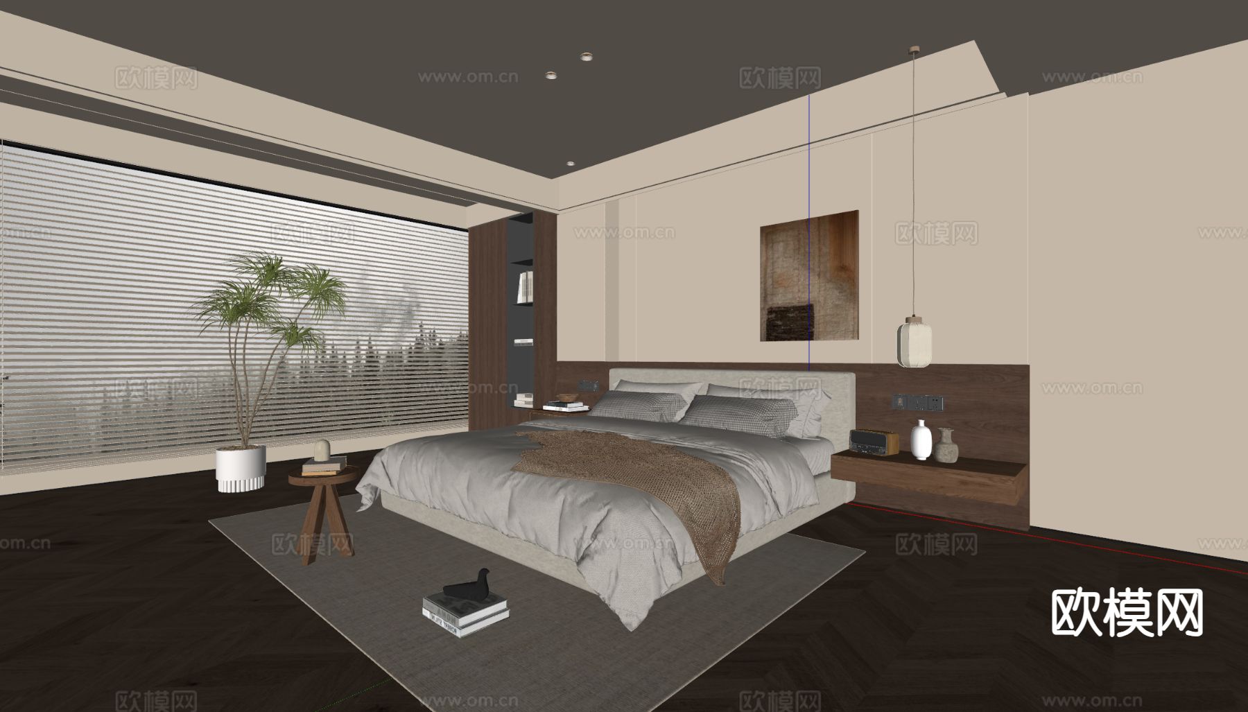 中古风卧室 主卧su模型下载（渲染图1）