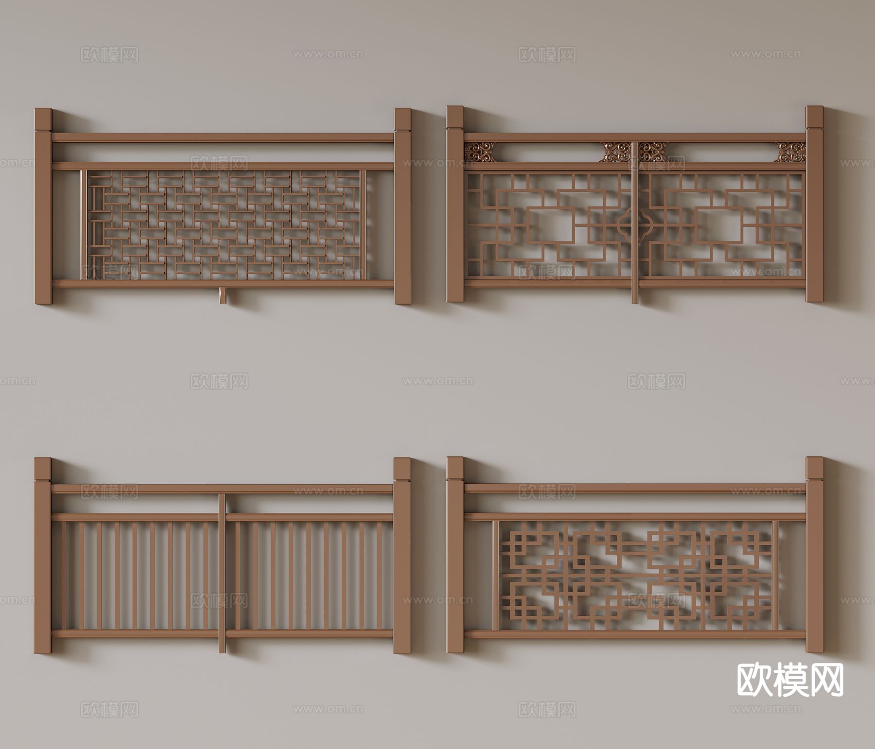 中式护栏 实木护栏su模型