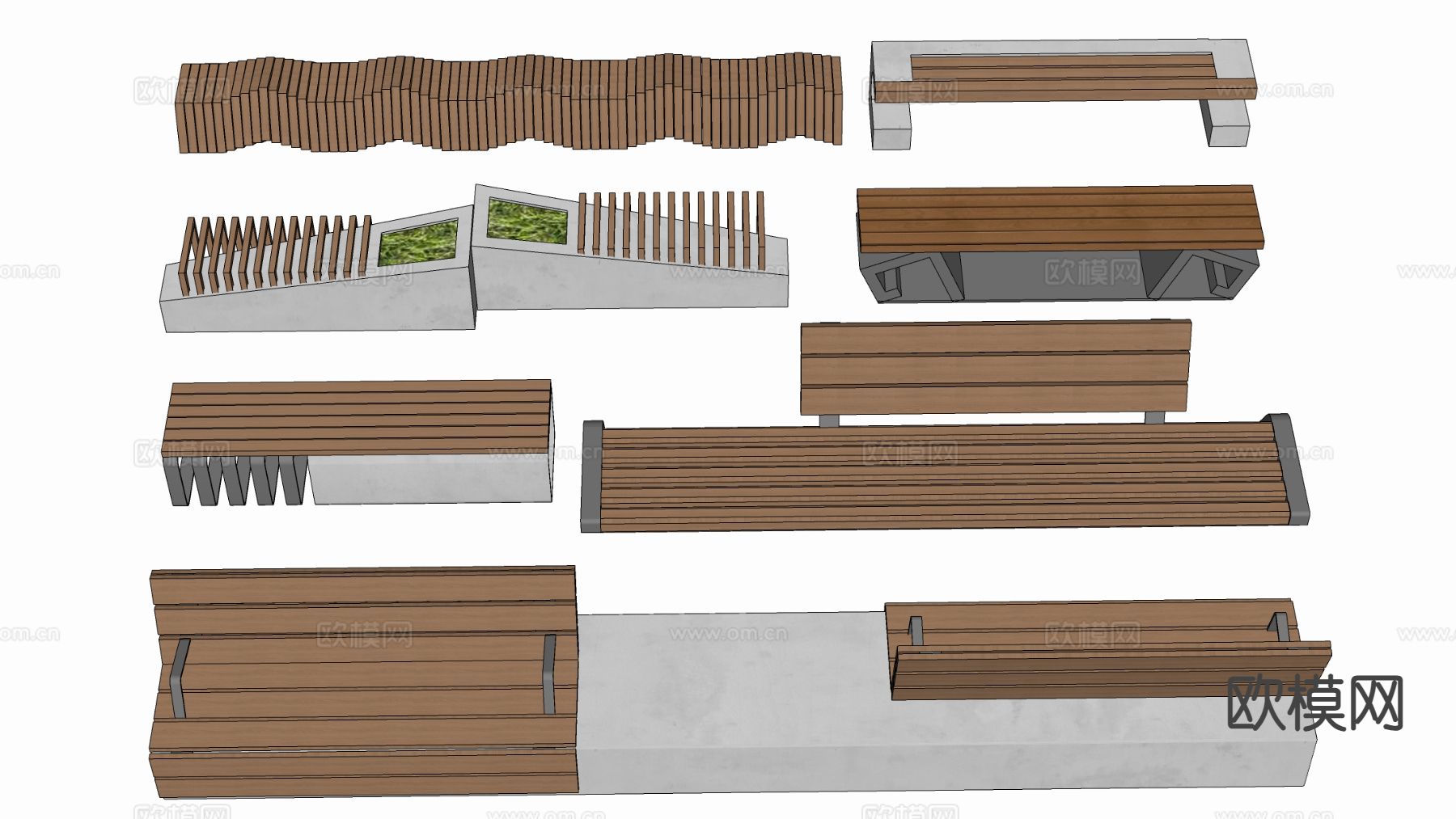 景观座椅 公园座椅 户外座凳su模型