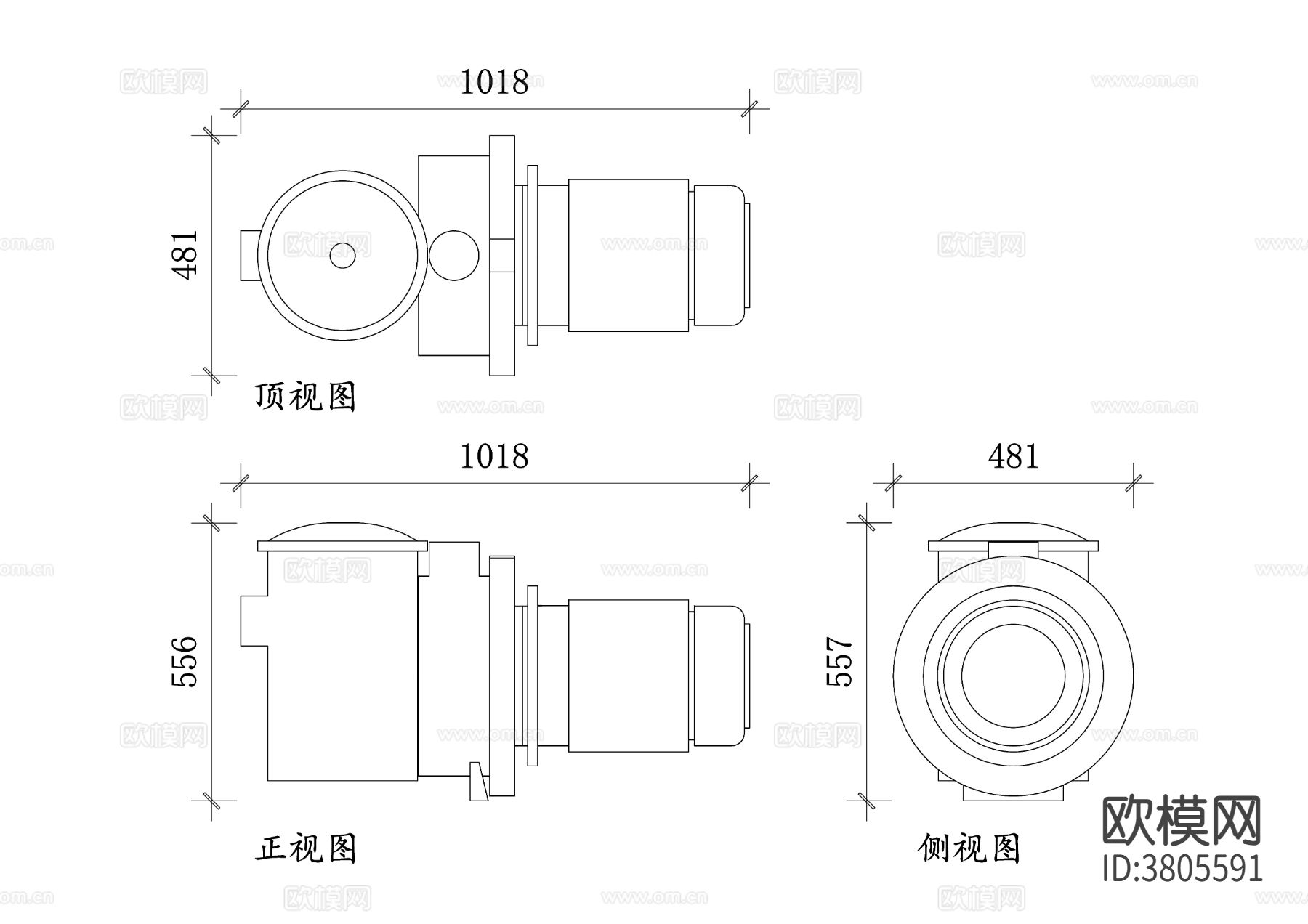 泳池水泵CAD三视图