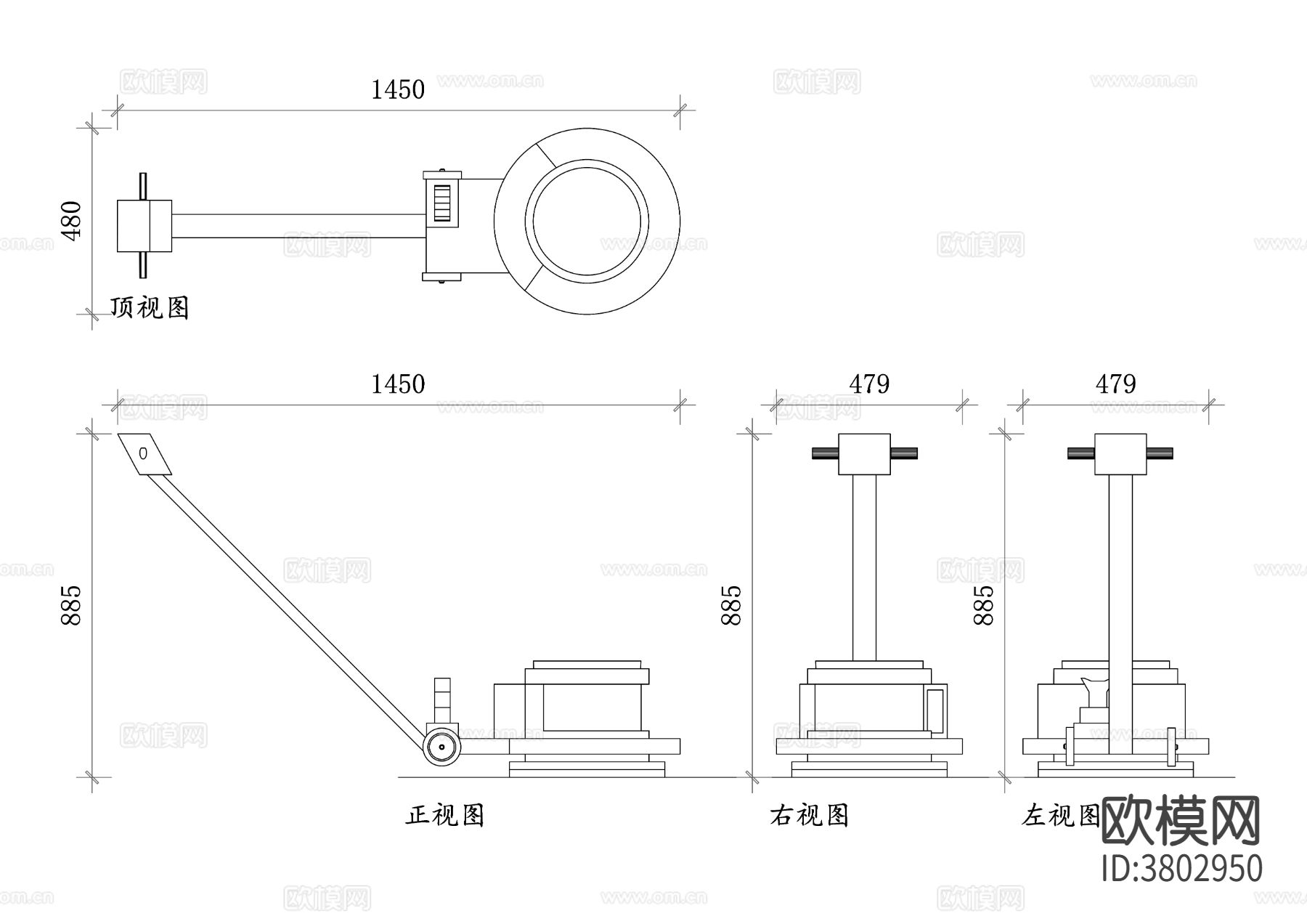 抛光机CAD三视图下载