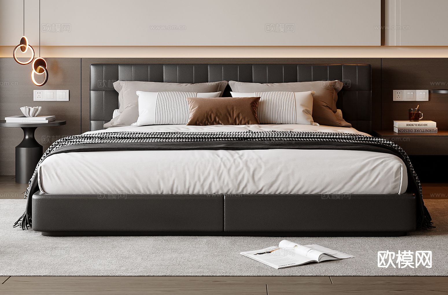 现代双人床3d模型下载