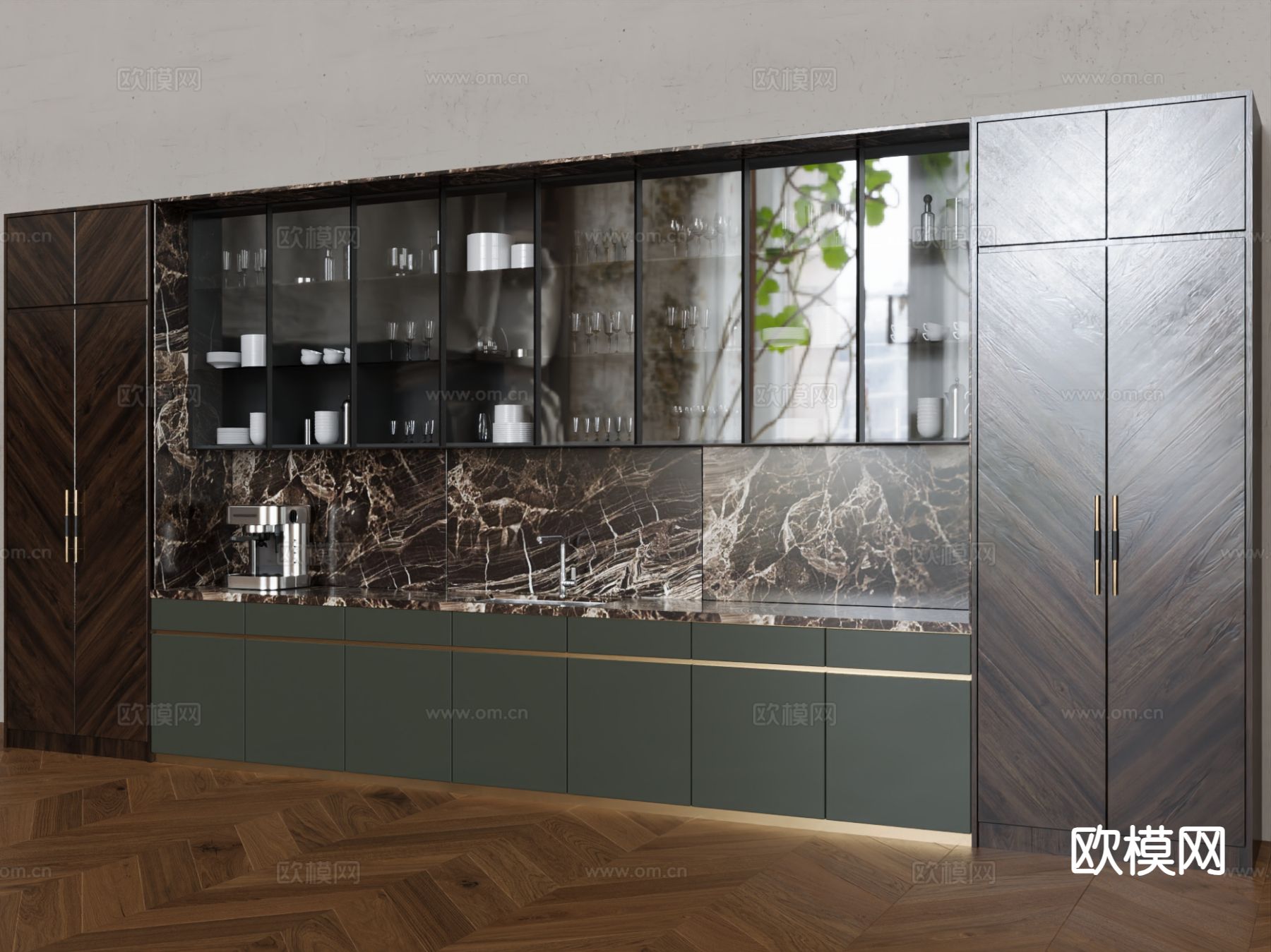 中古风酒柜su模型下载（渲染图2）