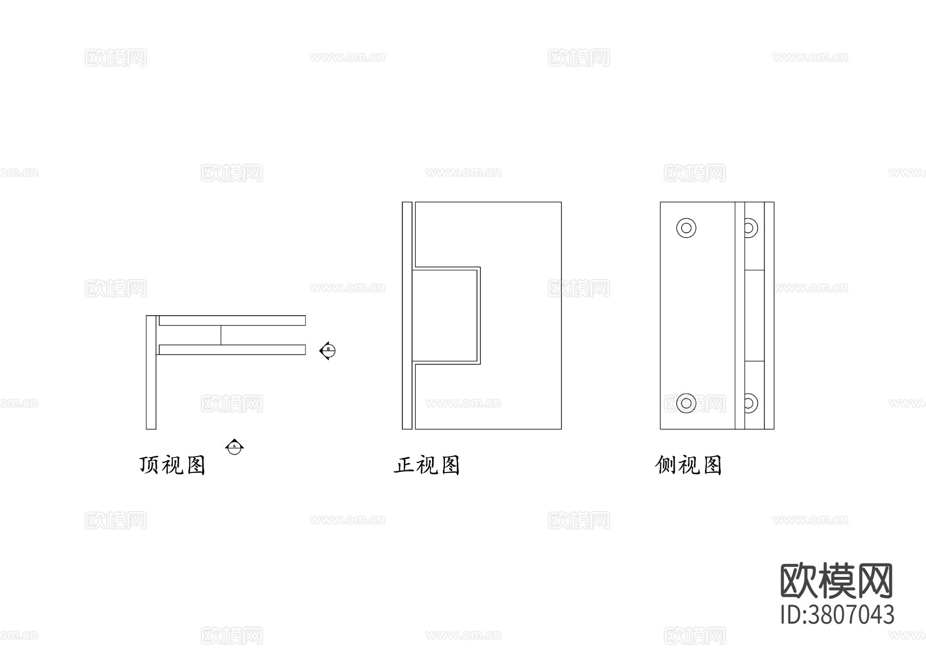 玻璃门铰链平面图 玻璃门铰链结构图 三视图