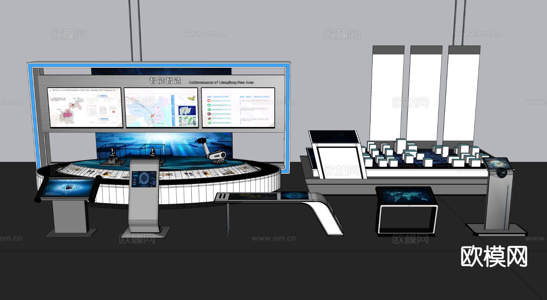 科技沙盘 多媒体互动屏 触摸屏su模型