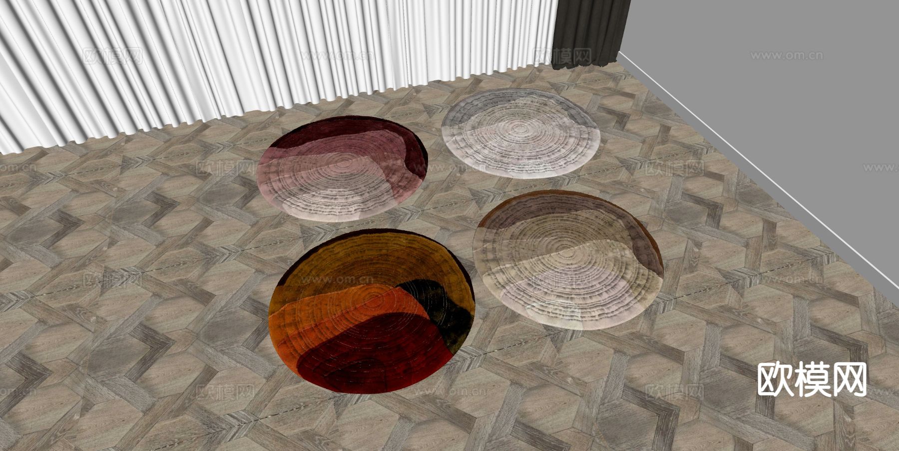 现代圆形地毯su模型下载（渲染图1）