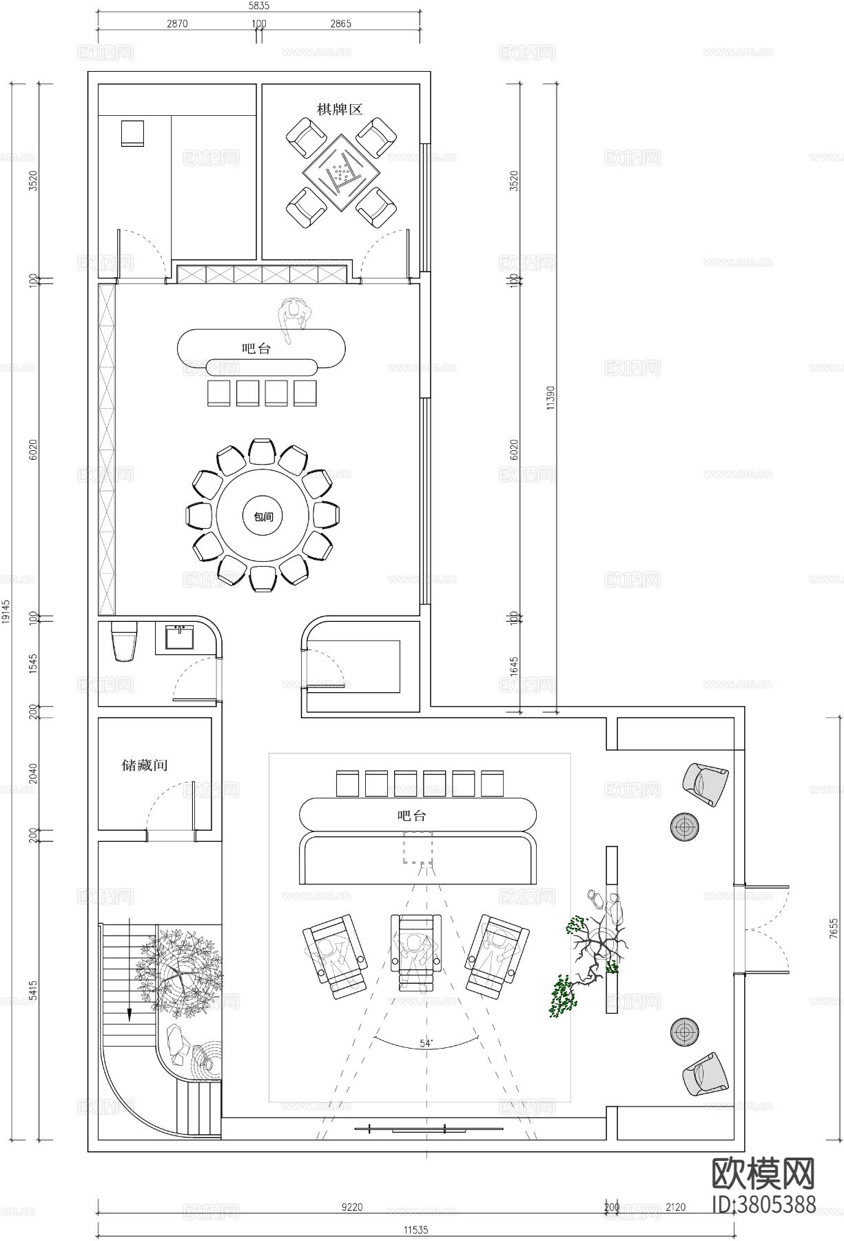 私人休闲会所 雪茄影音厅CAD施工图