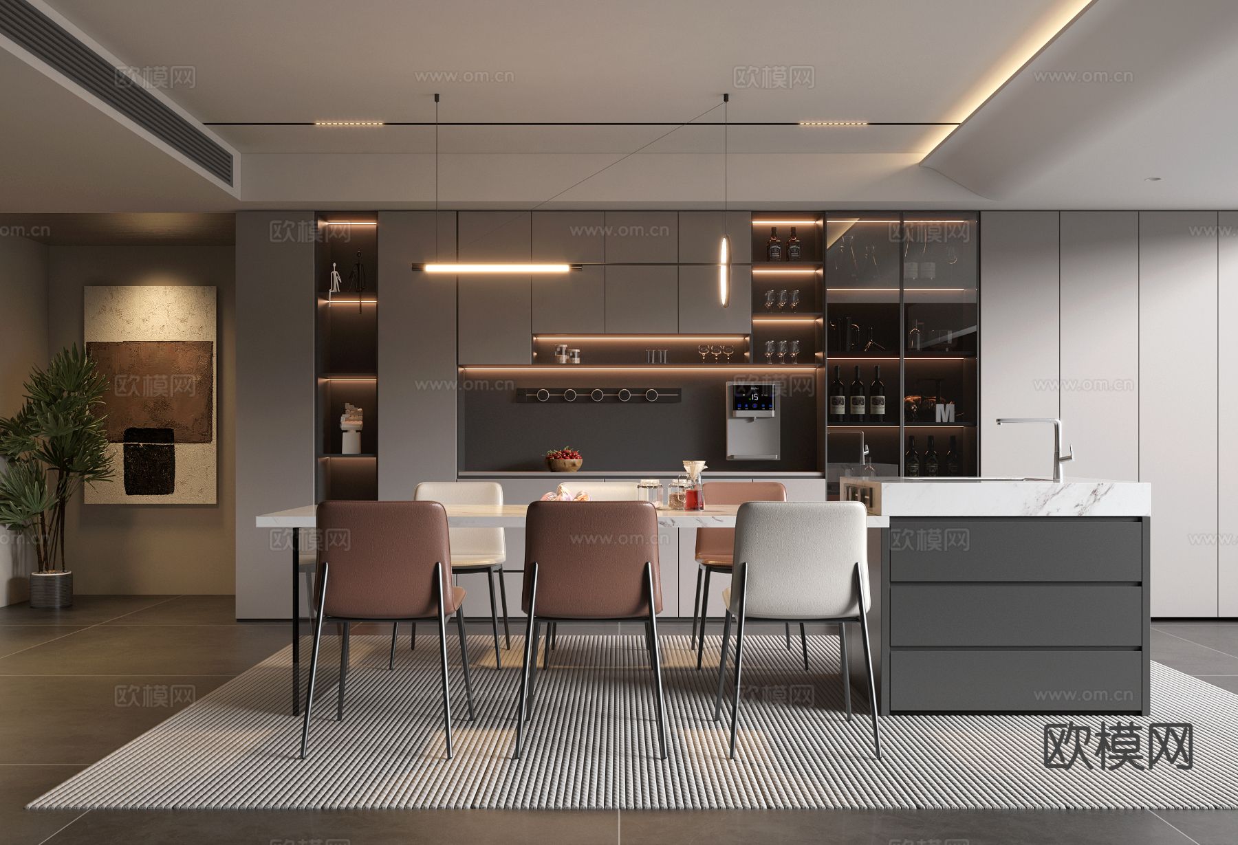 现代餐厅3d模型下载