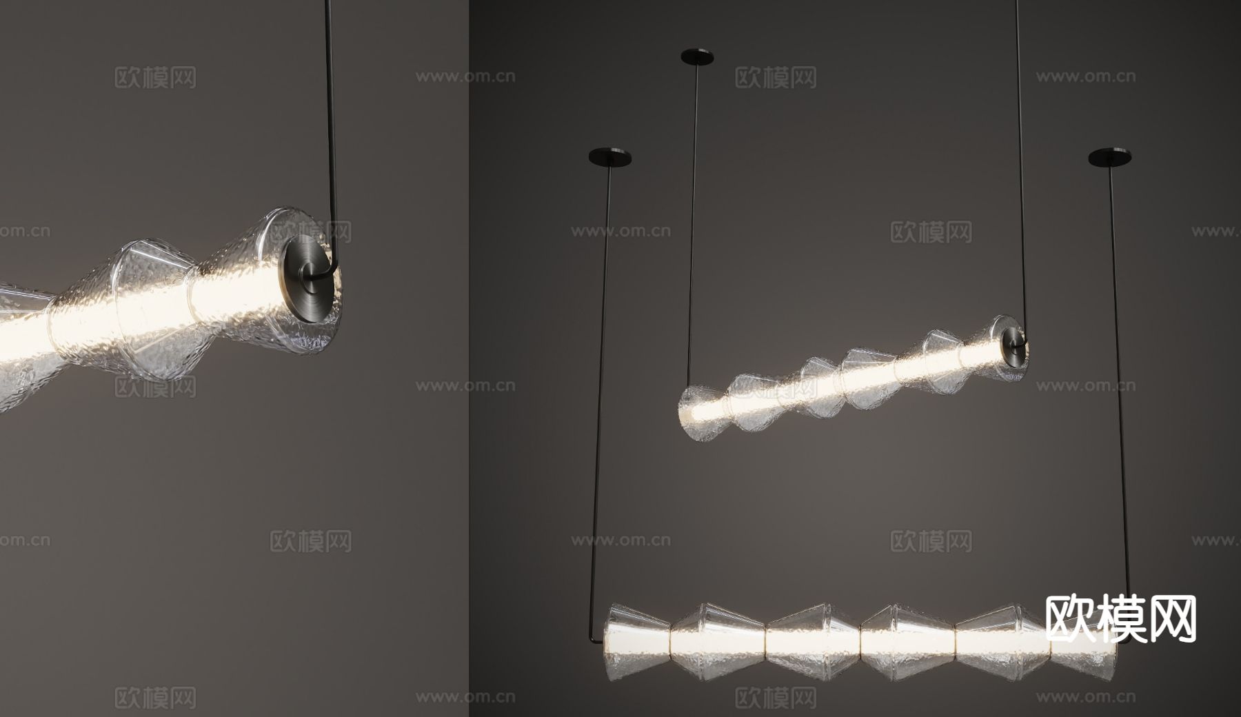 现代玻璃吊灯 长条灯3d模型
