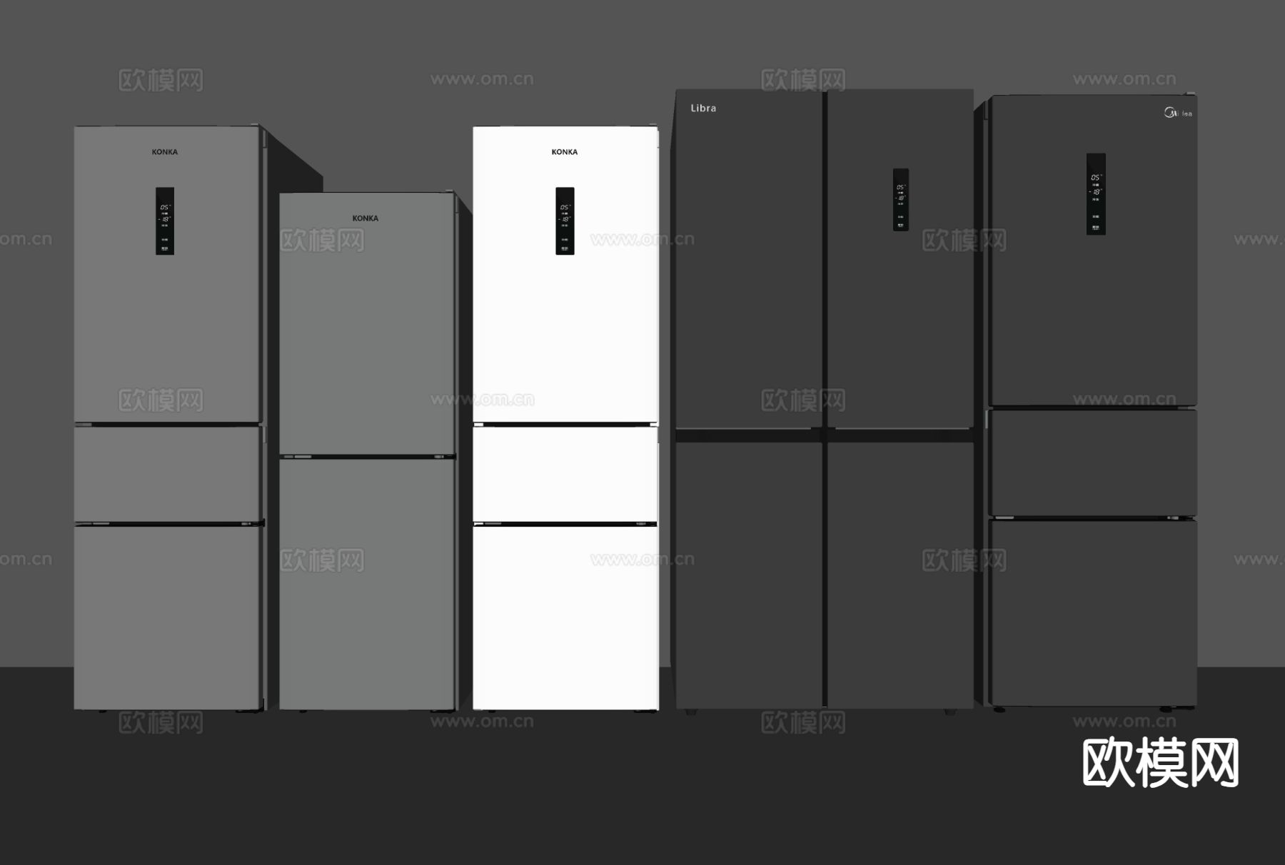 现代冰箱 十字门冰箱 三开门冰箱su模型