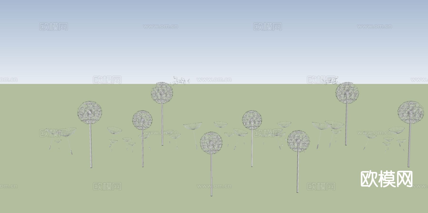 现代蒲公英雕塑 艺术雕塑 蒲公英景观灯su模型