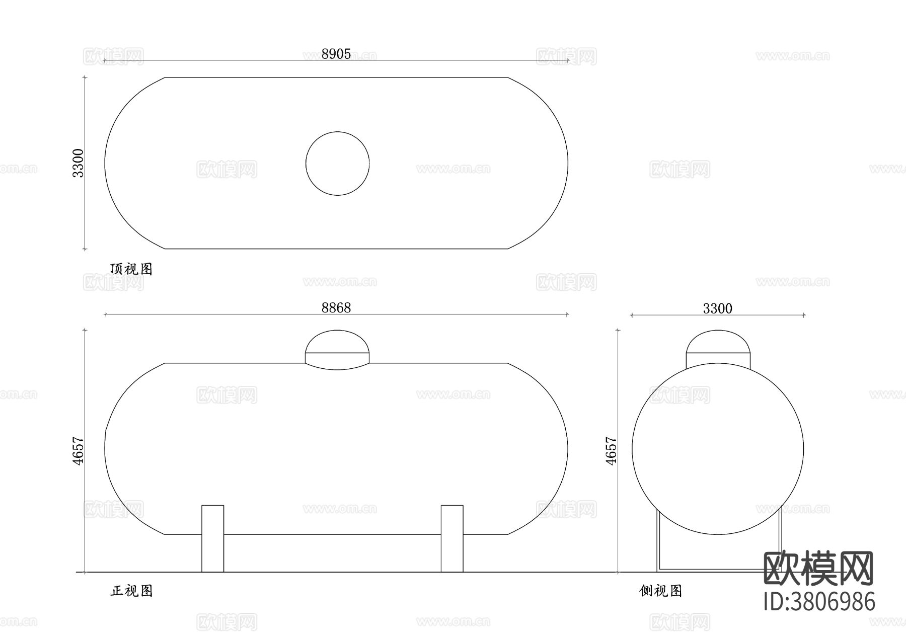 丙烷气罐平面图 丙烷气罐结构图 三视图