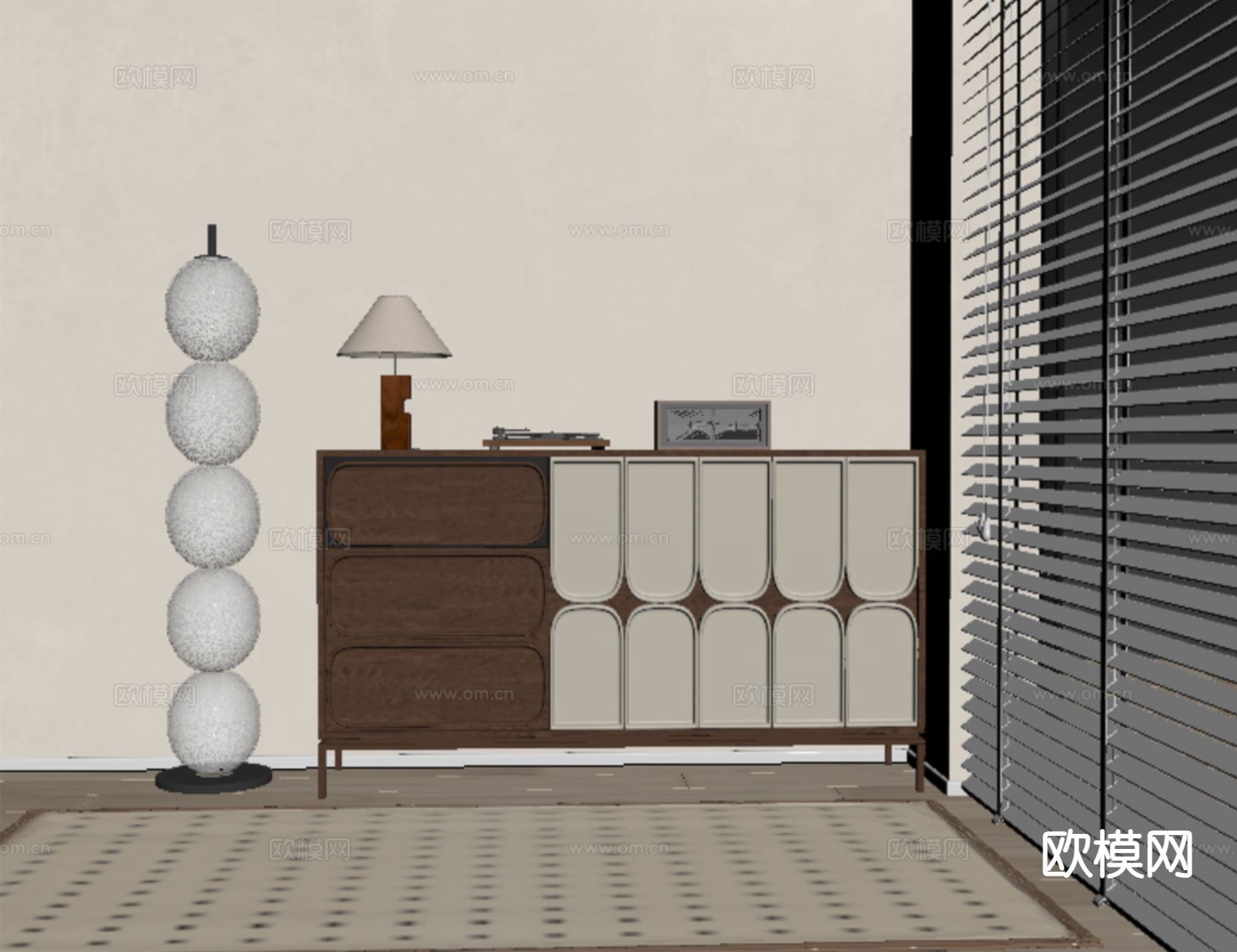 中古风玄关柜 边柜su模型下载（渲染图1）