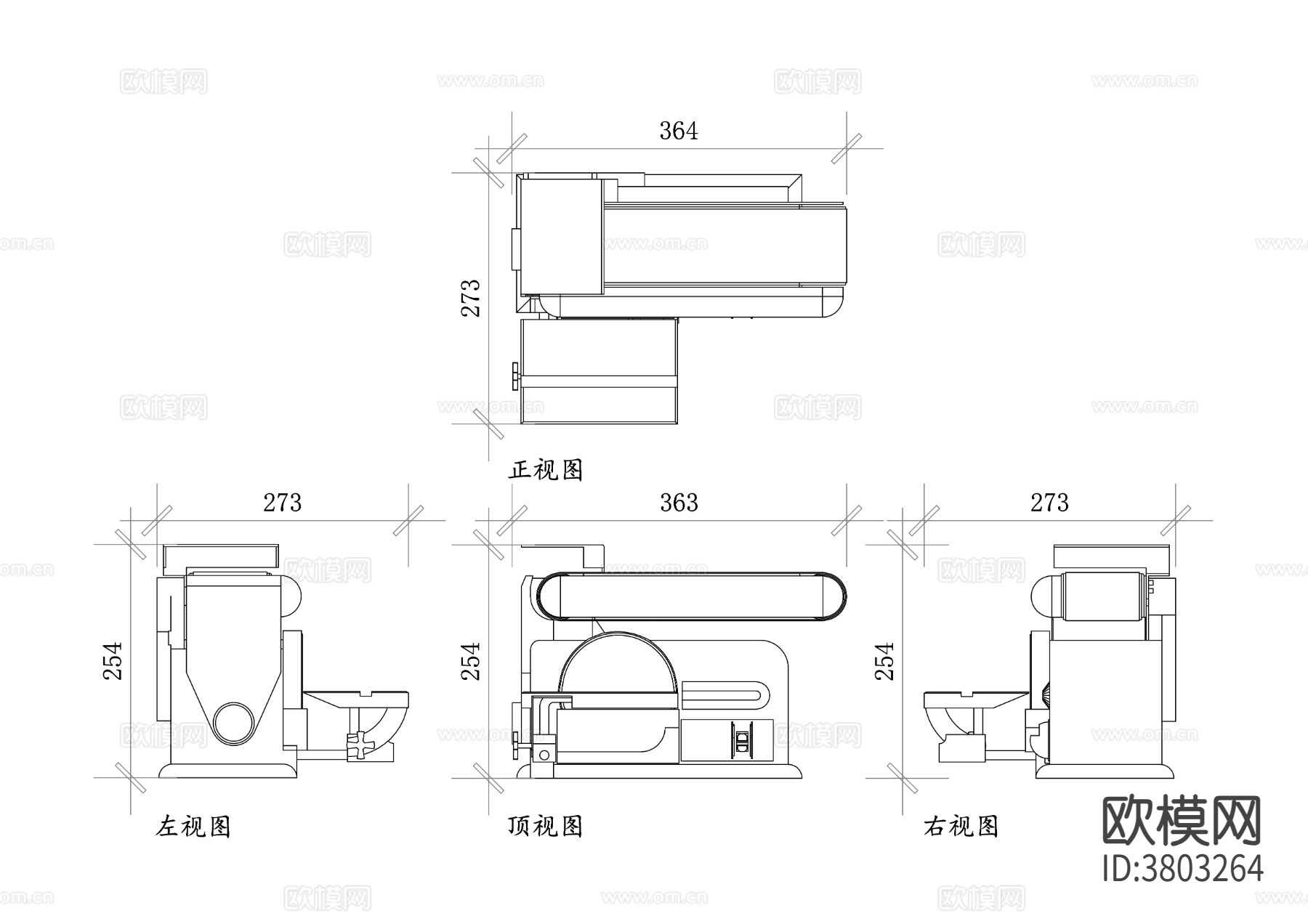 砂带机CAD三视图