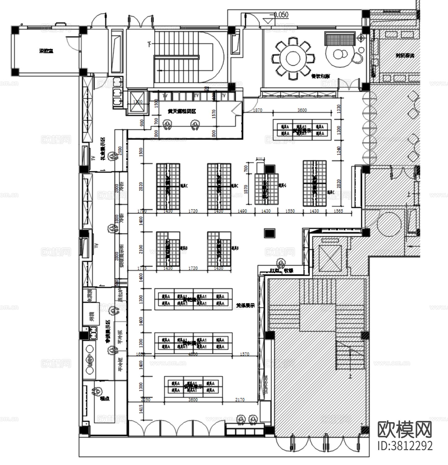 350m²传统特产糕点售卖店cad施工图