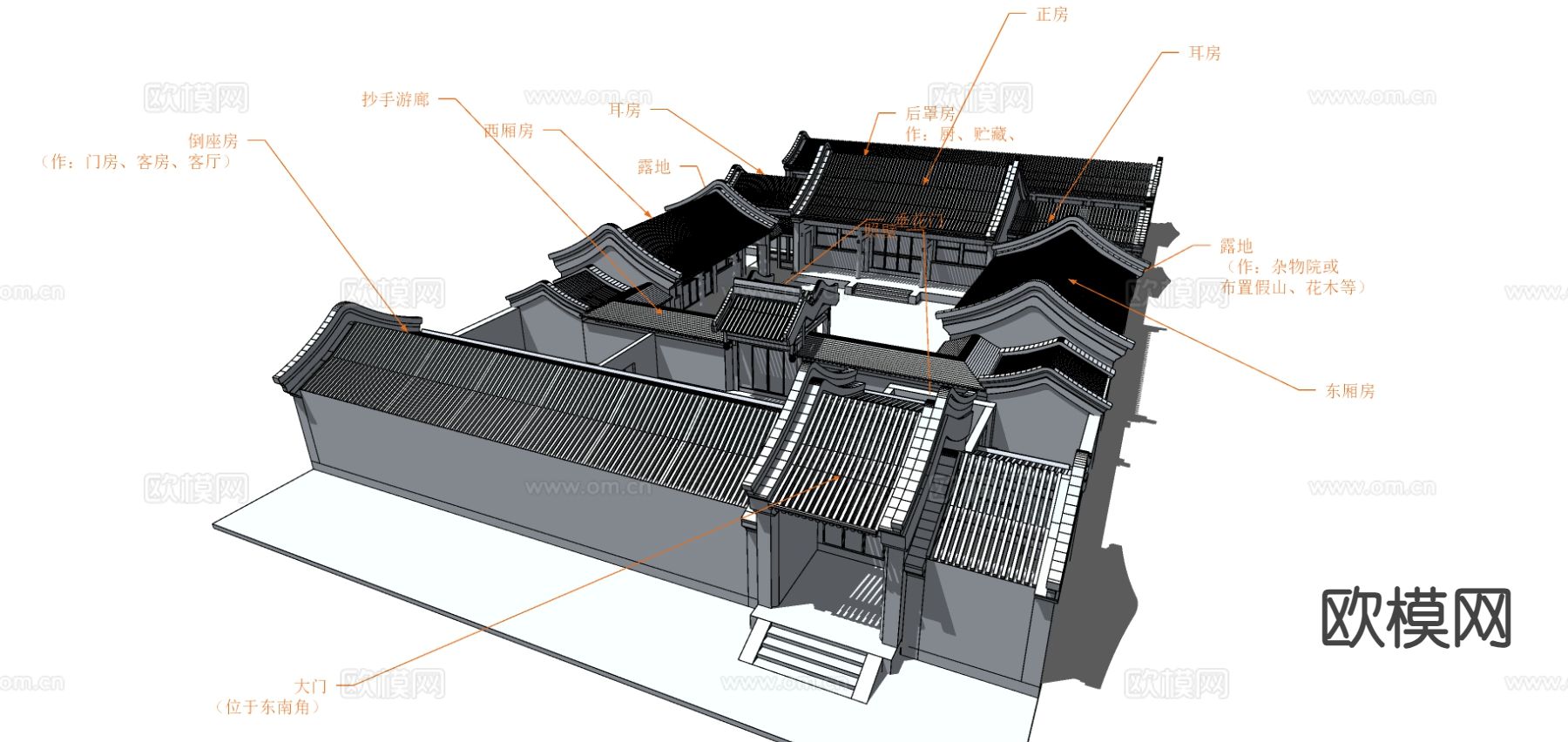 新中式古建 四合院su模型