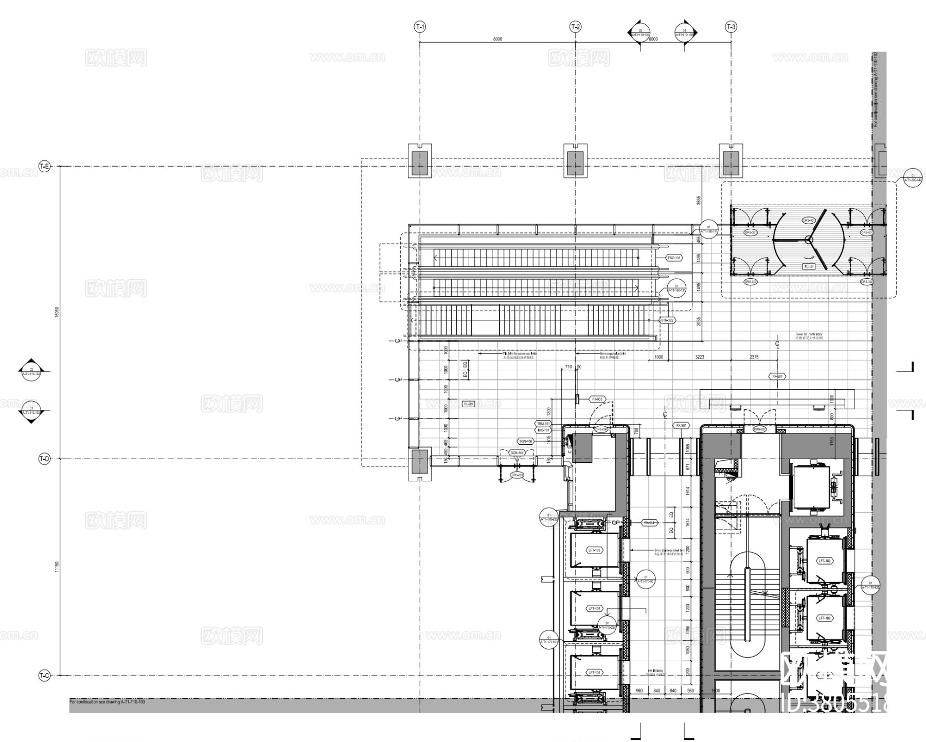 办公楼大堂办公电梯厅CAD施工图