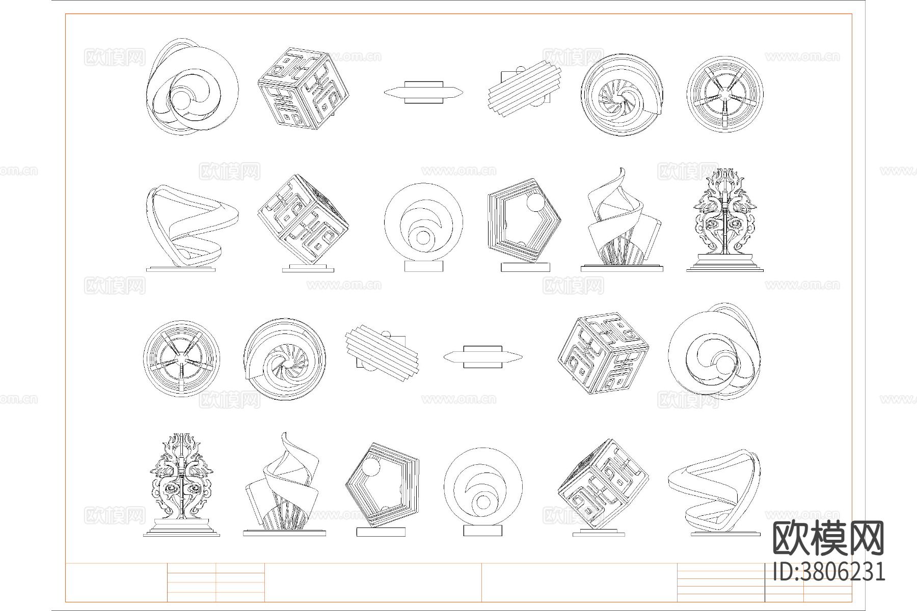 艺术装置 景观雕塑小品CAD图库下载（渲染图7）