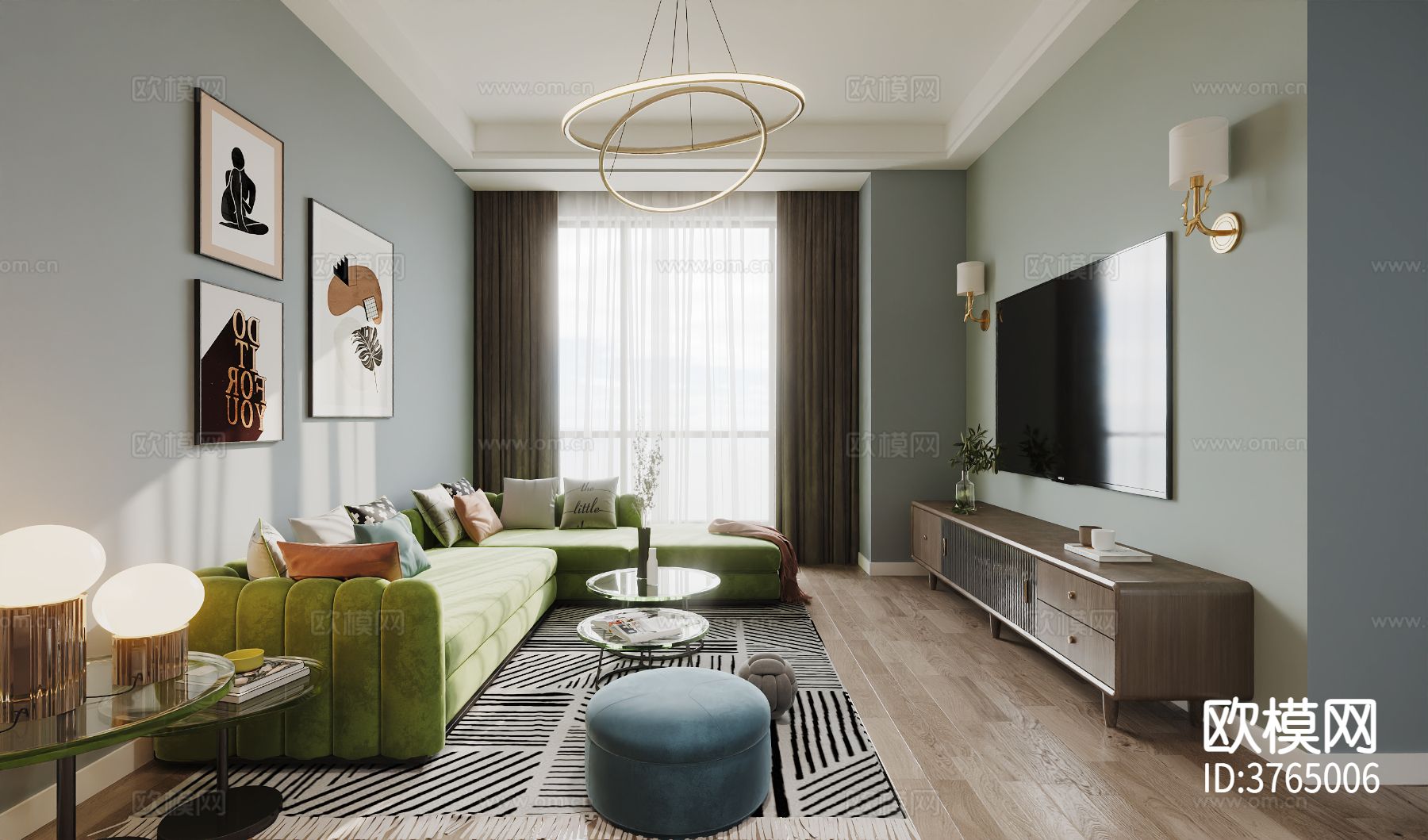 现代客餐厅 平层效果图下载（渲染图4）