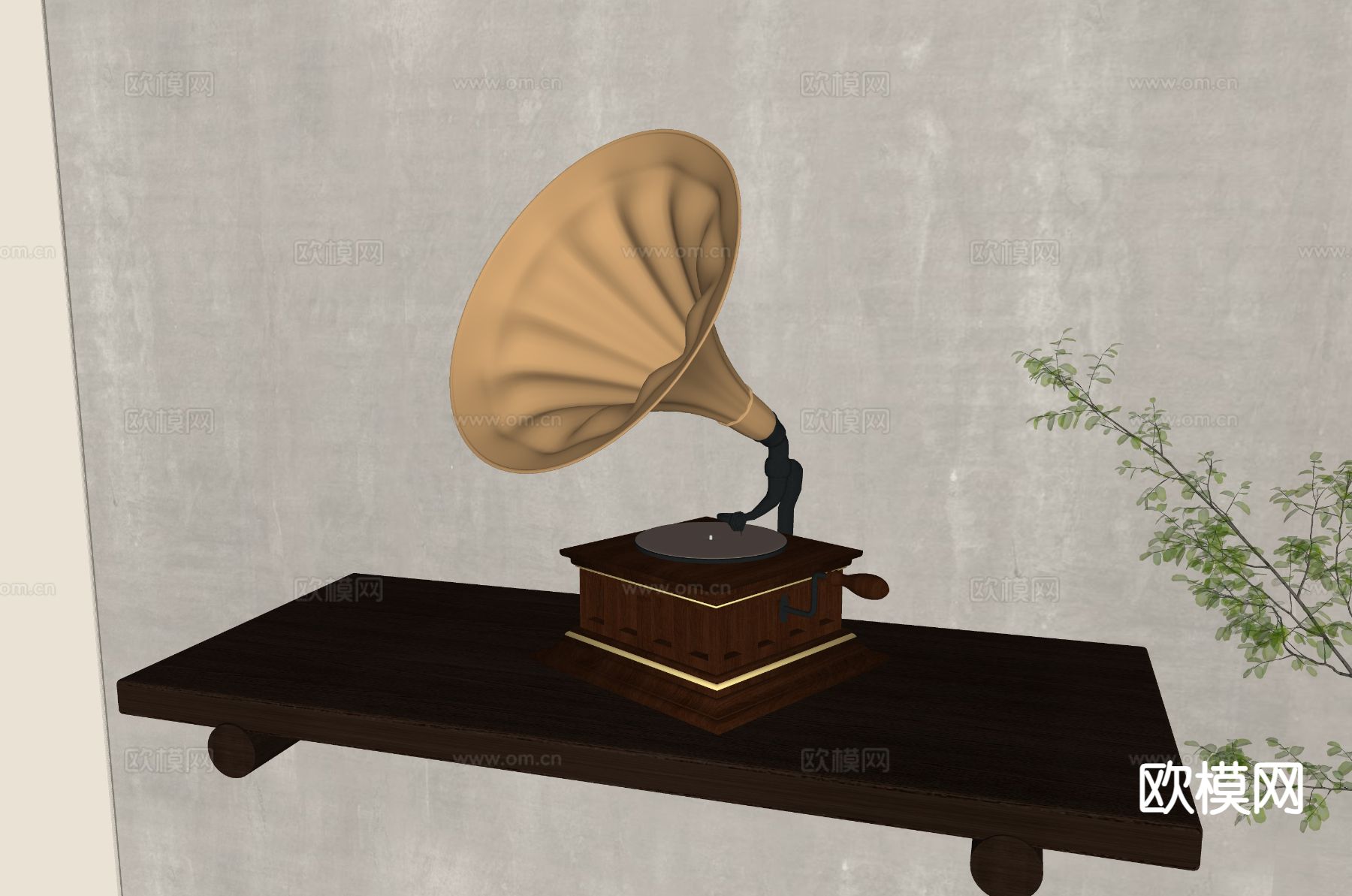 美式留声机su模型下载（渲染图1）