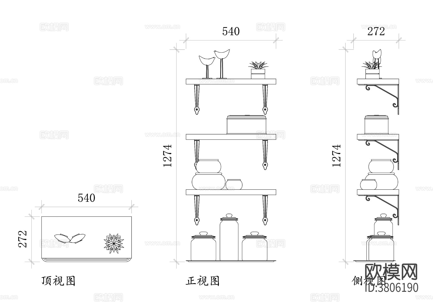 装饰展示架CAD三视图