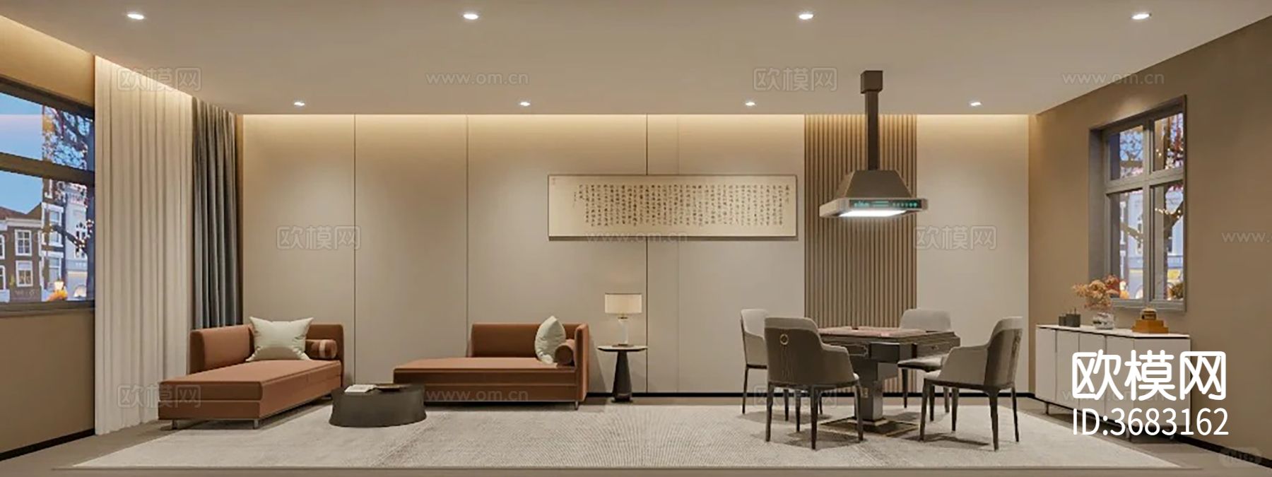 新中式 酒店包间效果图下载（渲染图2）