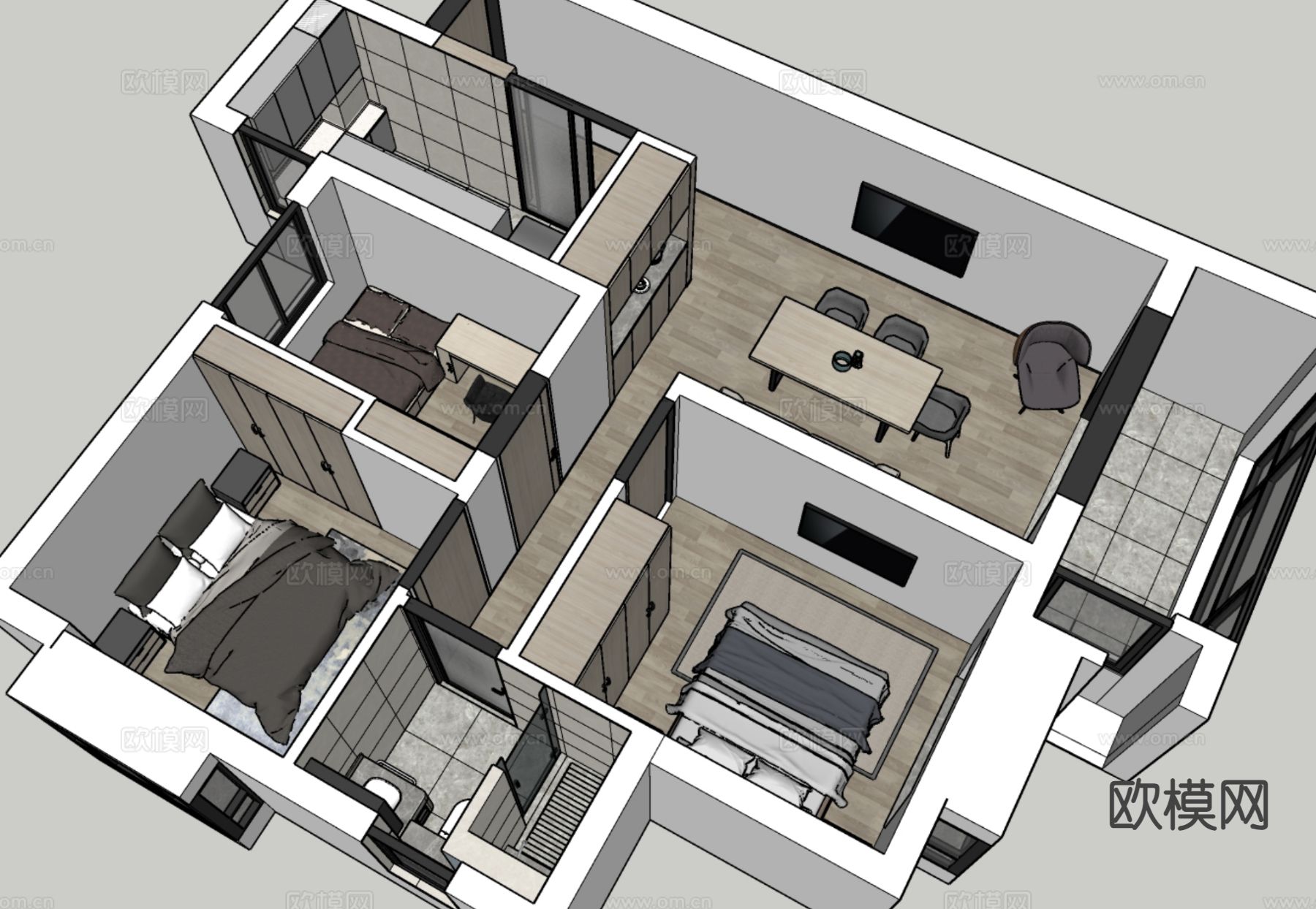 90m²家居空间su模型