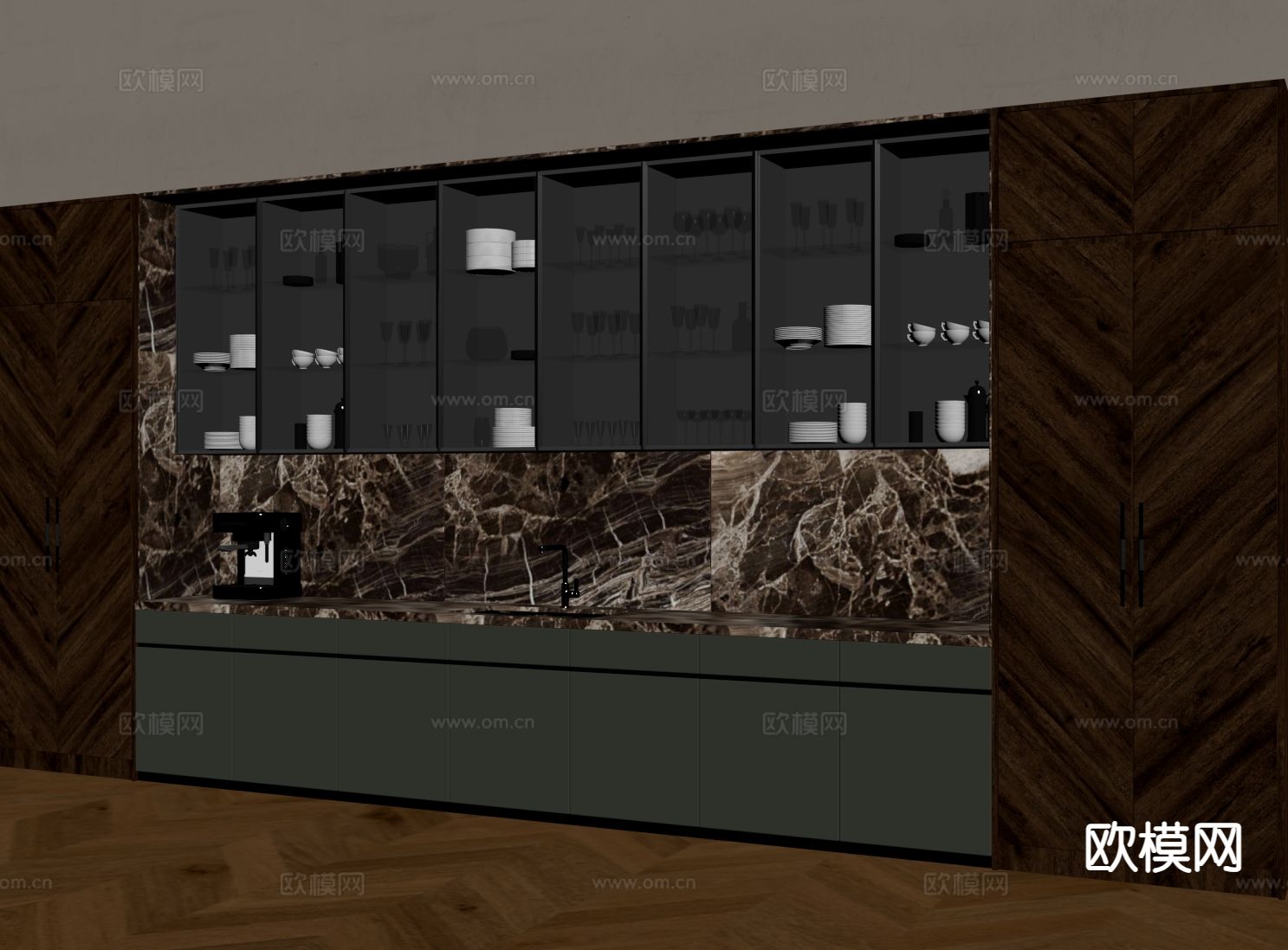 中古风酒柜su模型下载（渲染图1）