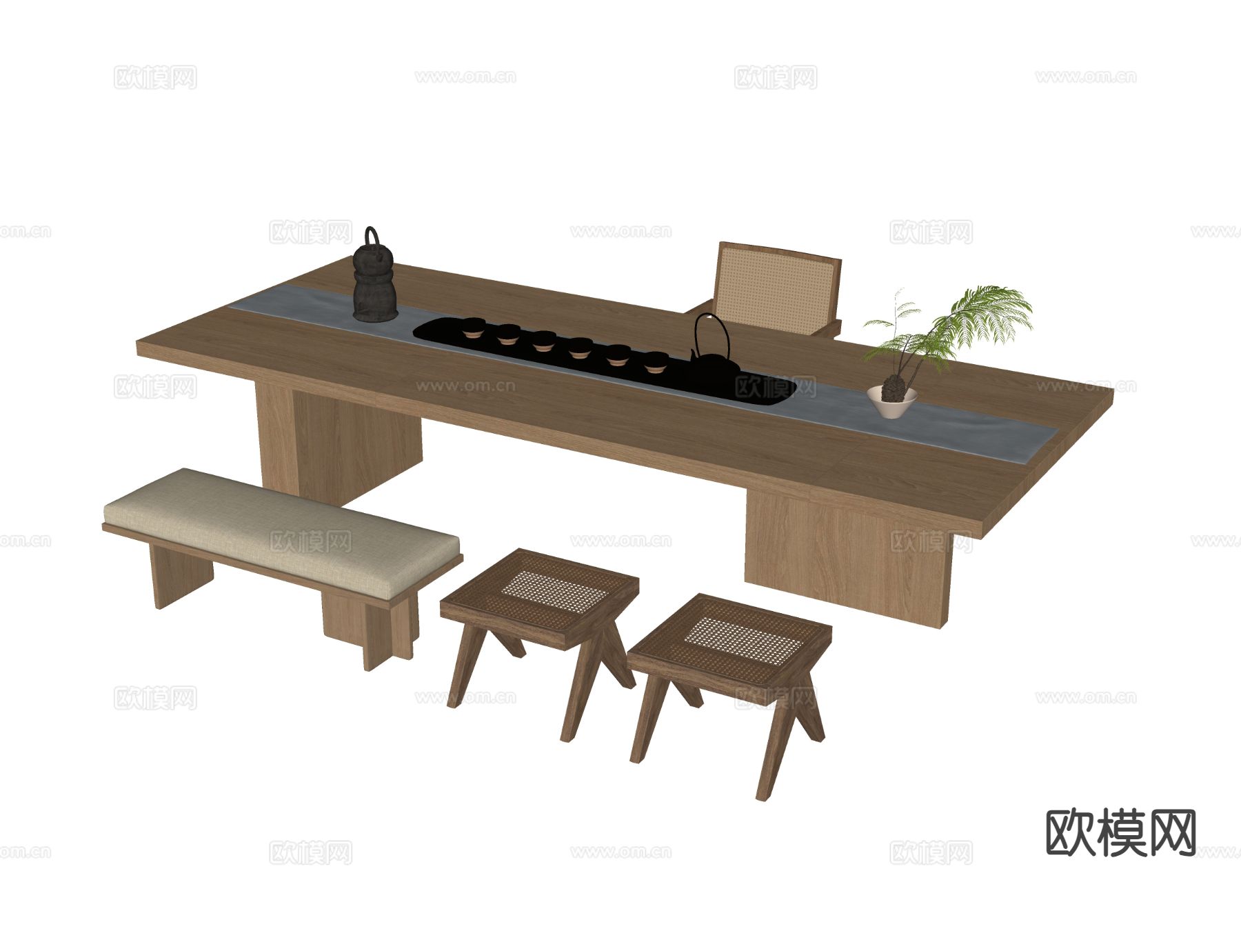 新中式茶桌 茶台su模型