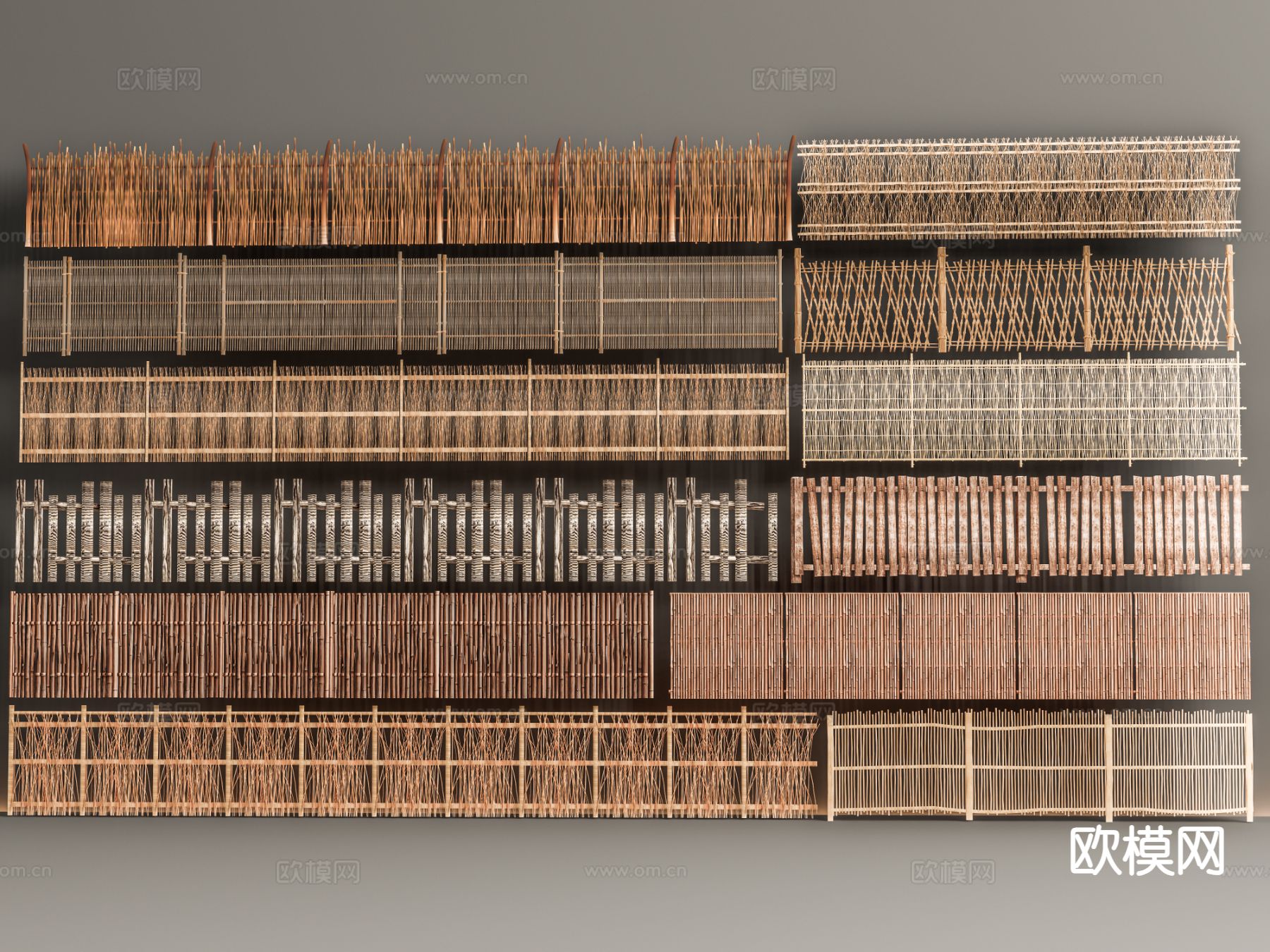 新中式竹子篱笆围栏 围栏栏杆 栅栏su模型