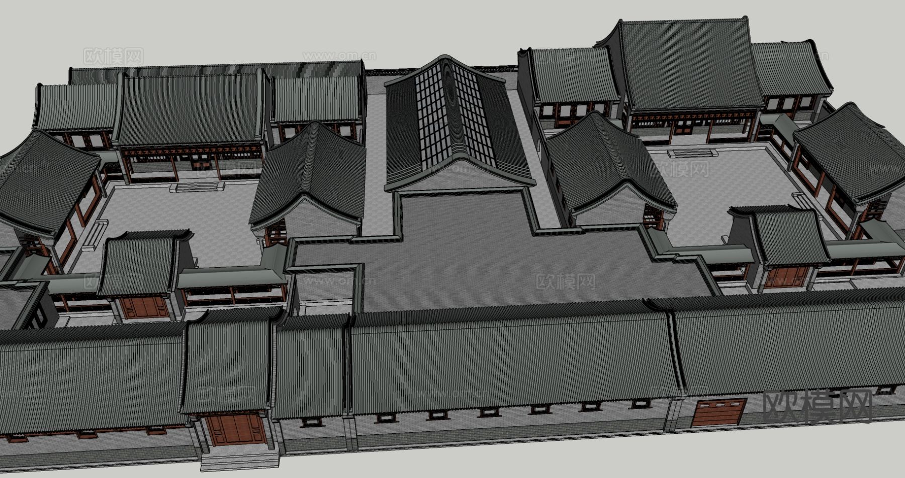 新中式古建 四合院su模型