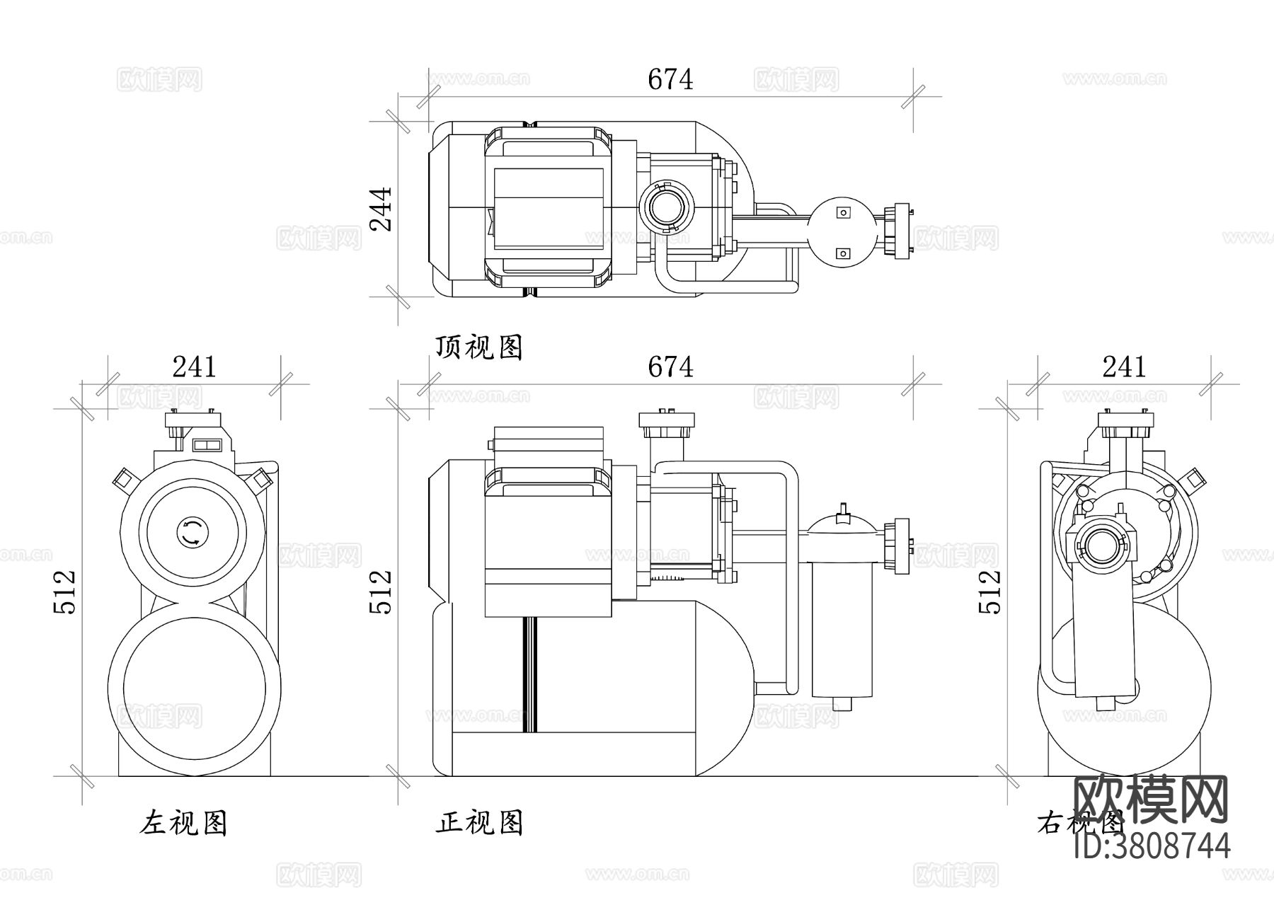 压力水泵平面图 压力水泵结构图 三视图